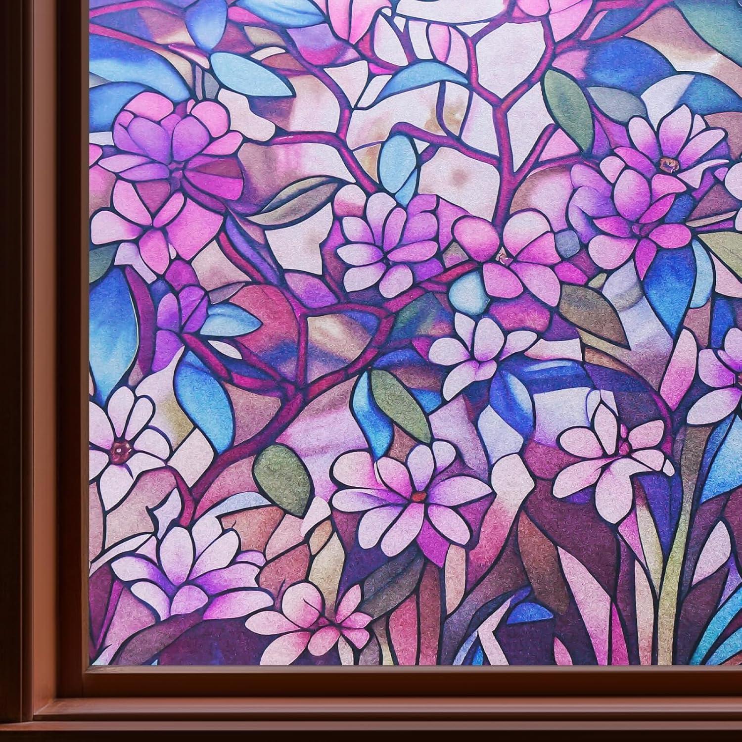 Película de Privacidad para Ventanas Genérica 61x91 cm Floral Morado
