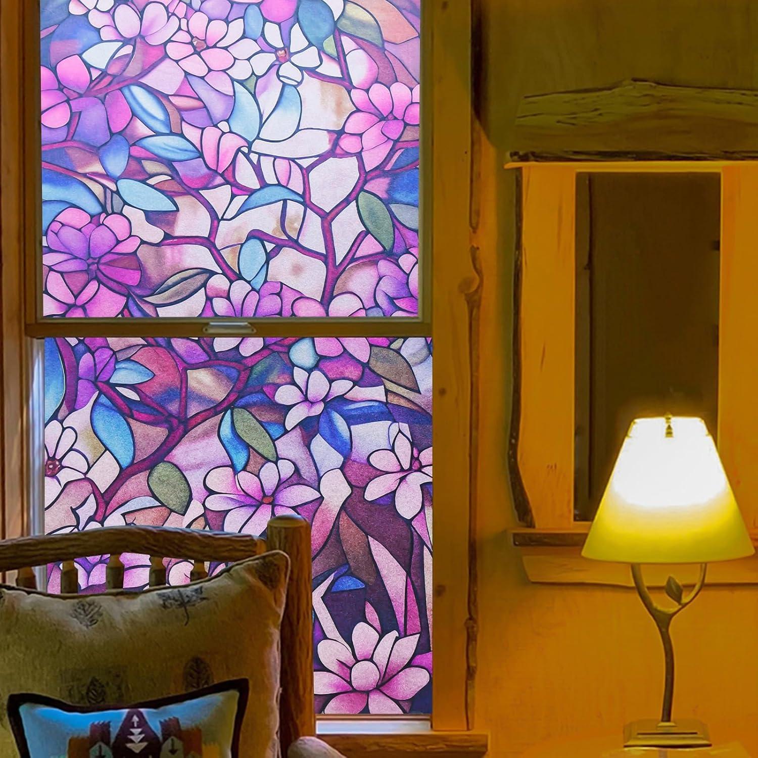 Película de Privacidad para Ventanas Genérica 61x91 cm Floral Morado