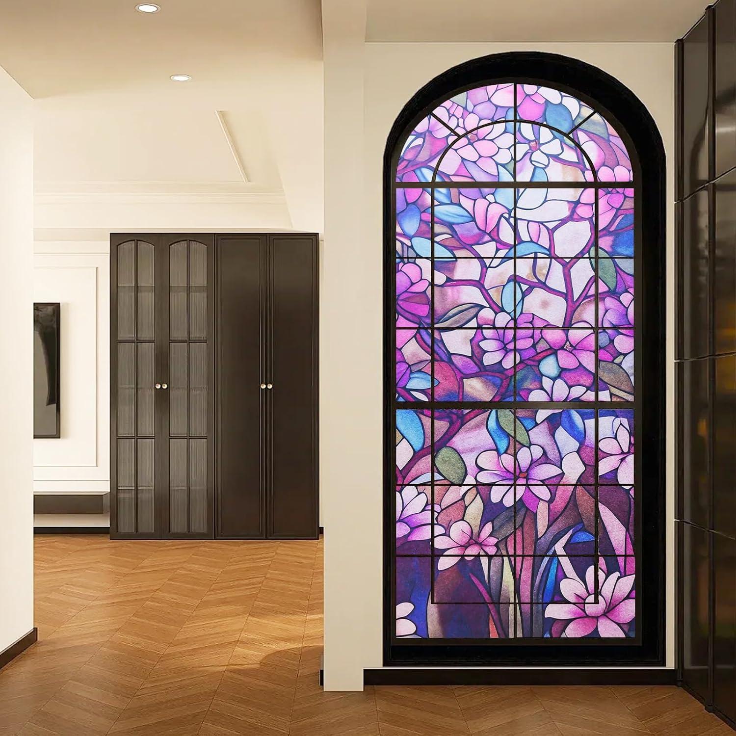 Película de Privacidad para Ventanas Genérica 61x91 cm Floral Morado