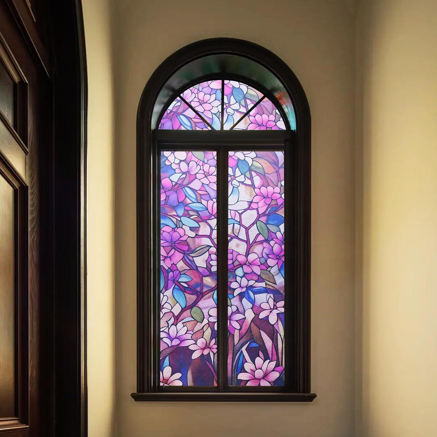 Película de Privacidad para Ventanas Genérica 61x91 cm Floral Morado