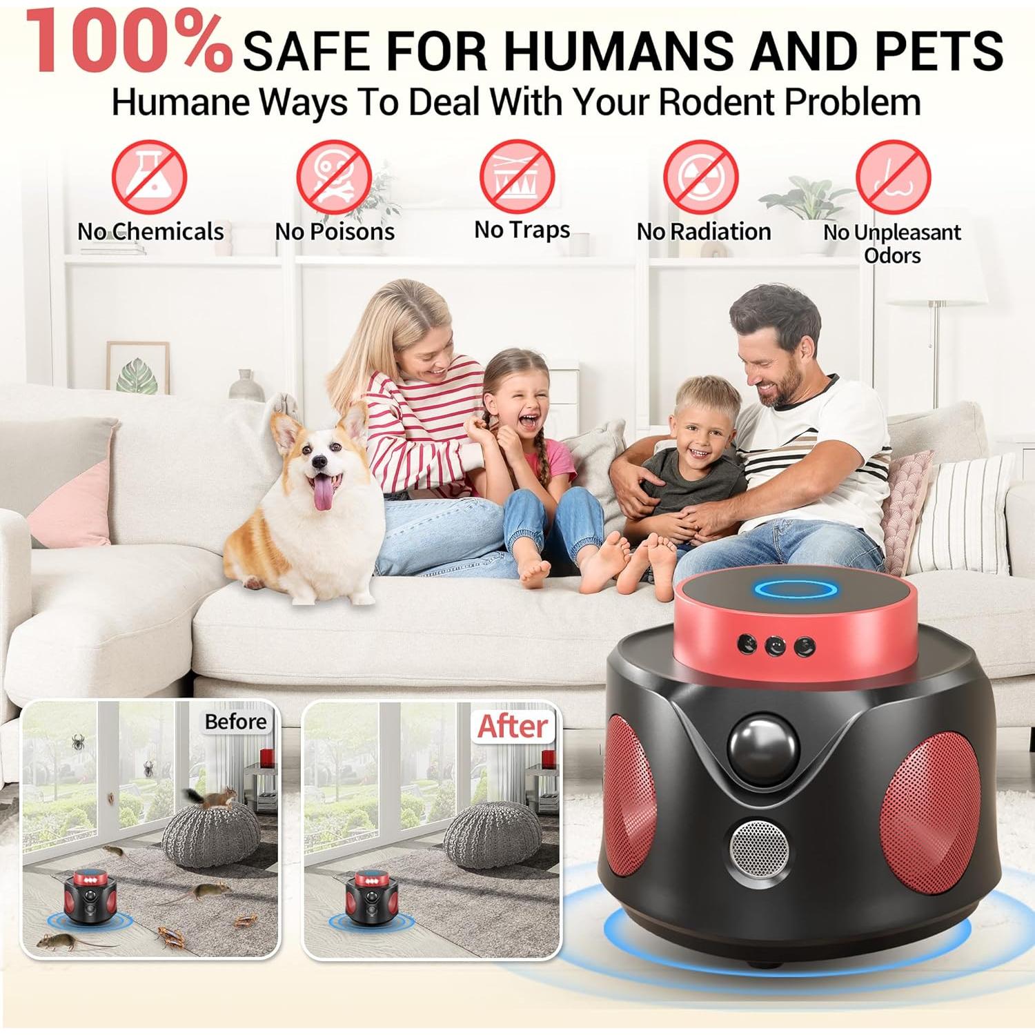 Repelente Ultrasonico de Ratones XMUNIHA UR02S 360° LED