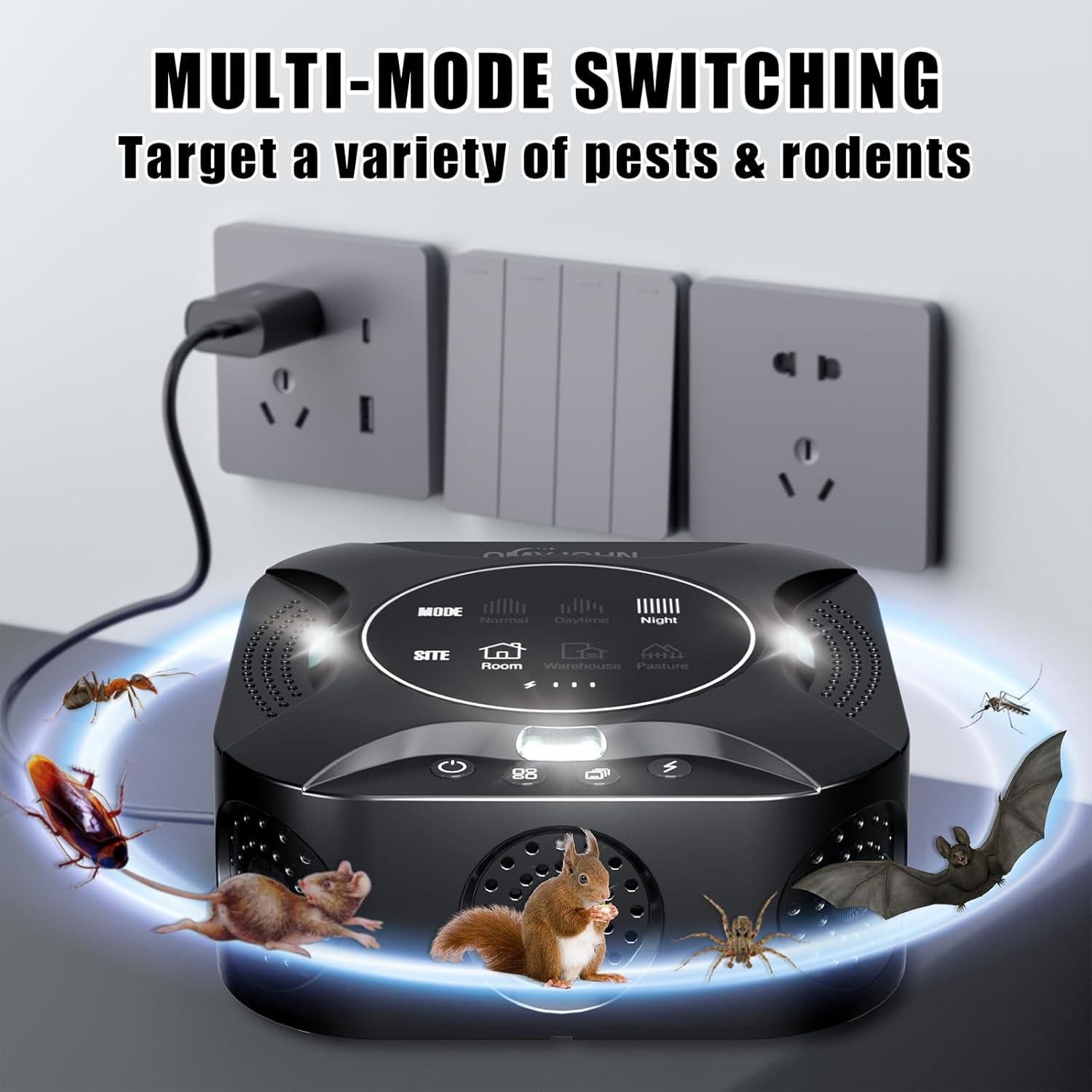 Repelente Ultrasónico de Plagas QMYJOHN con Pantalla LED