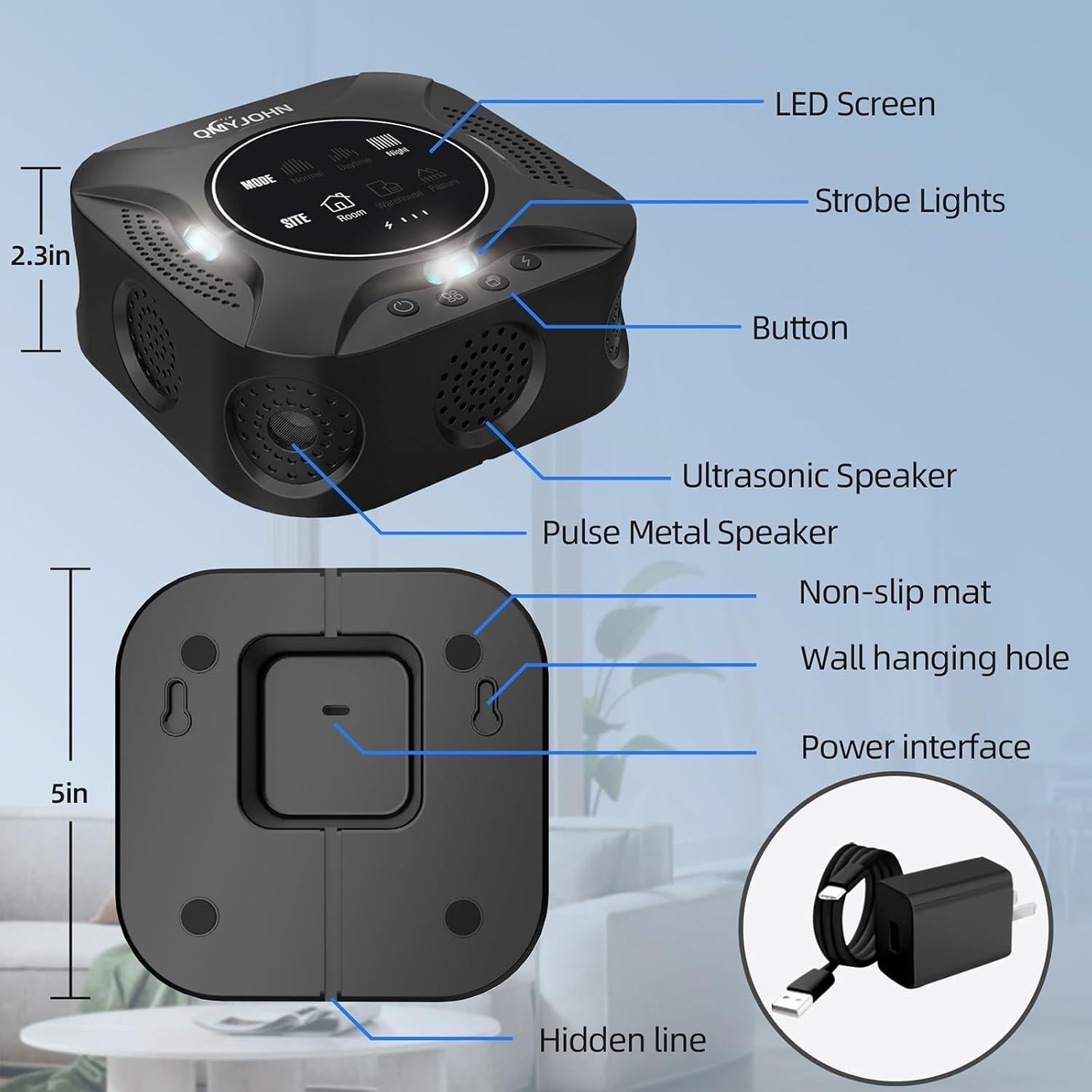 Repelente Ultrasónico de Plagas QMYJOHN con Pantalla LED