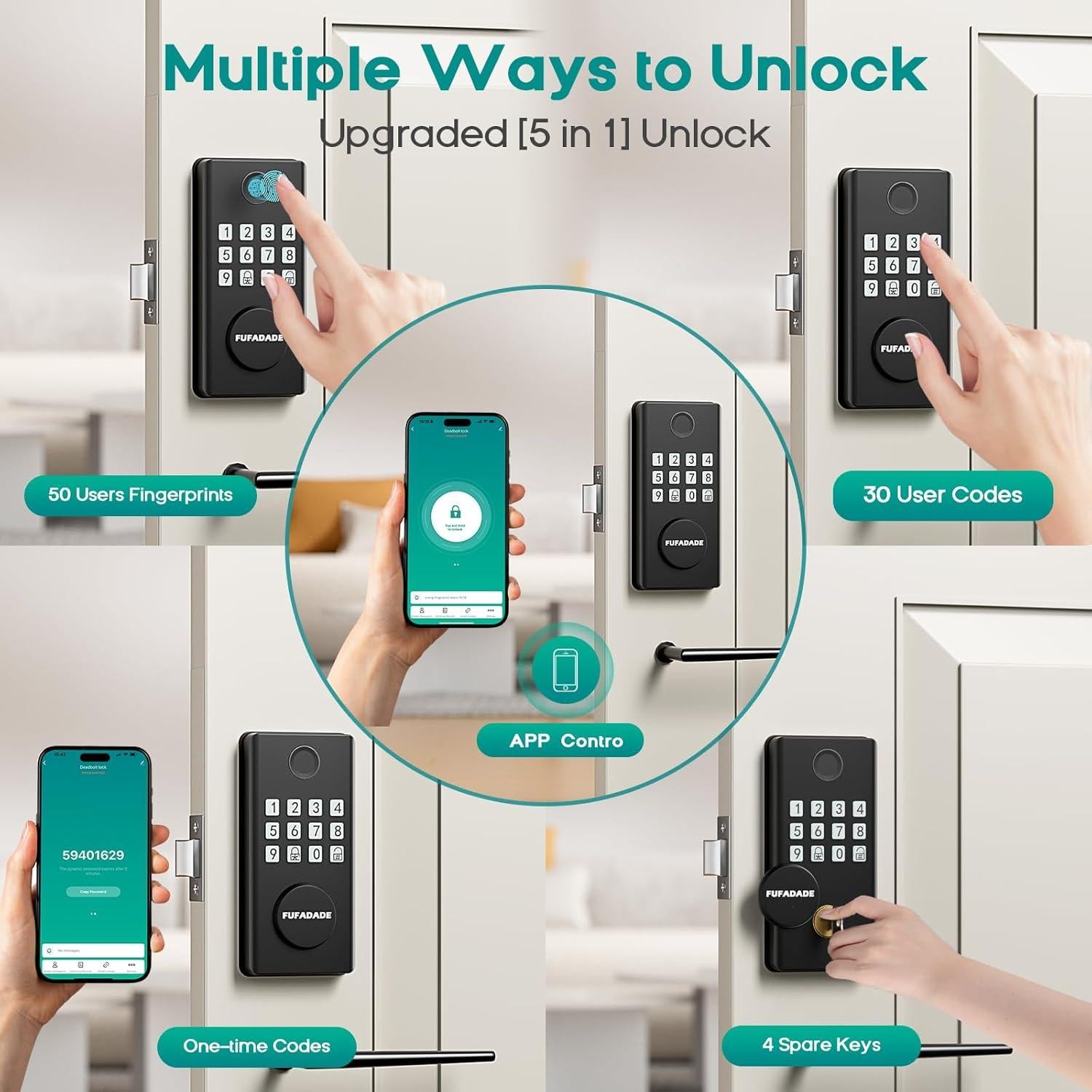 Cerradura Electrónica FUFADADE con Teclado y Huella Dactilar