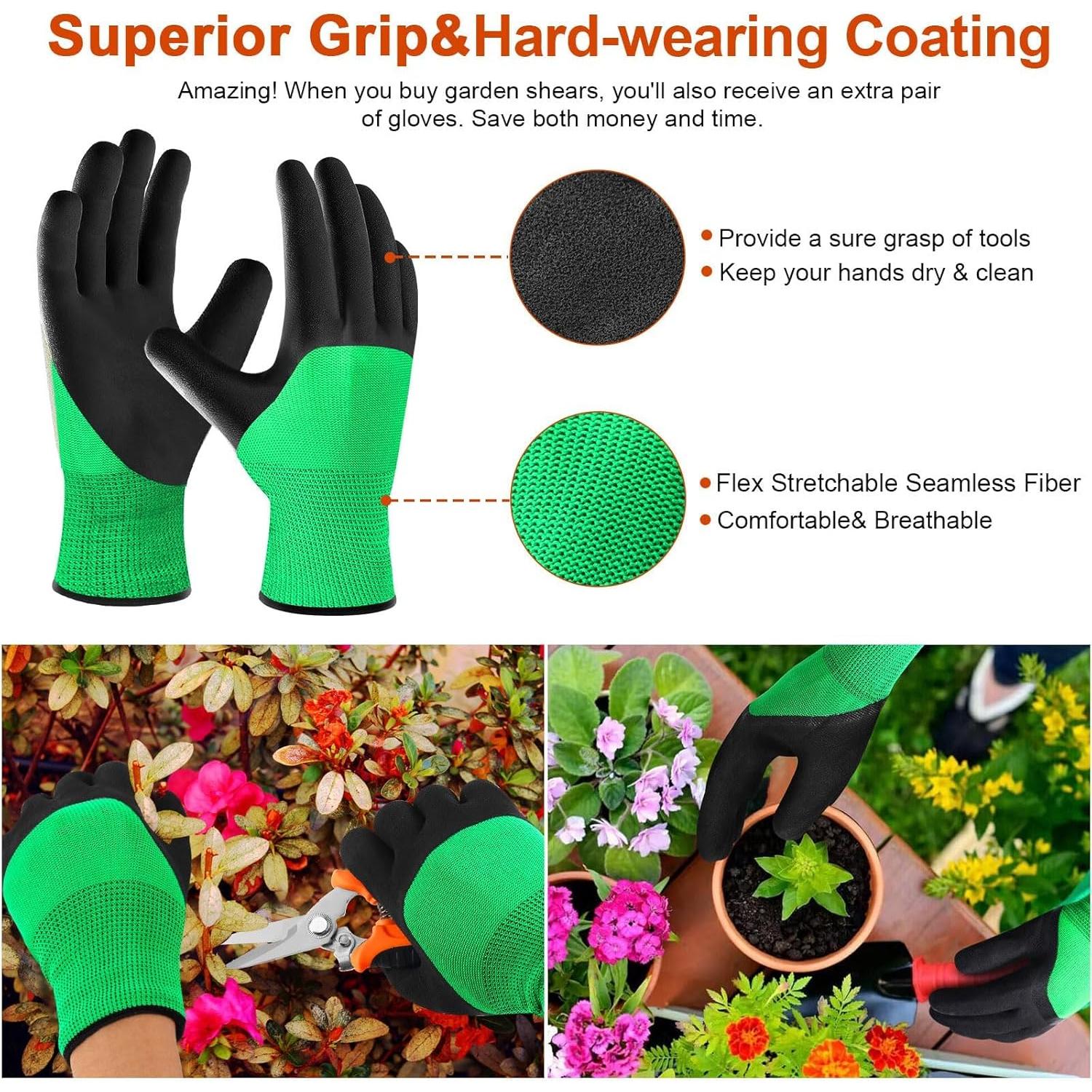 Juego de 3 Tijeras de Jardinería Wevove con Guantes - Acero Inoxidable