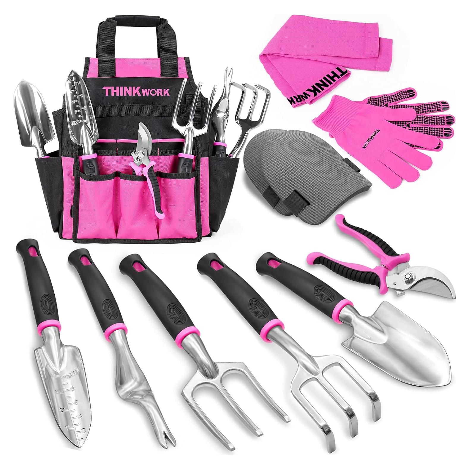 Set de Herramientas de Jardín Rosa THINKWORK con Bolsa 2 en 1