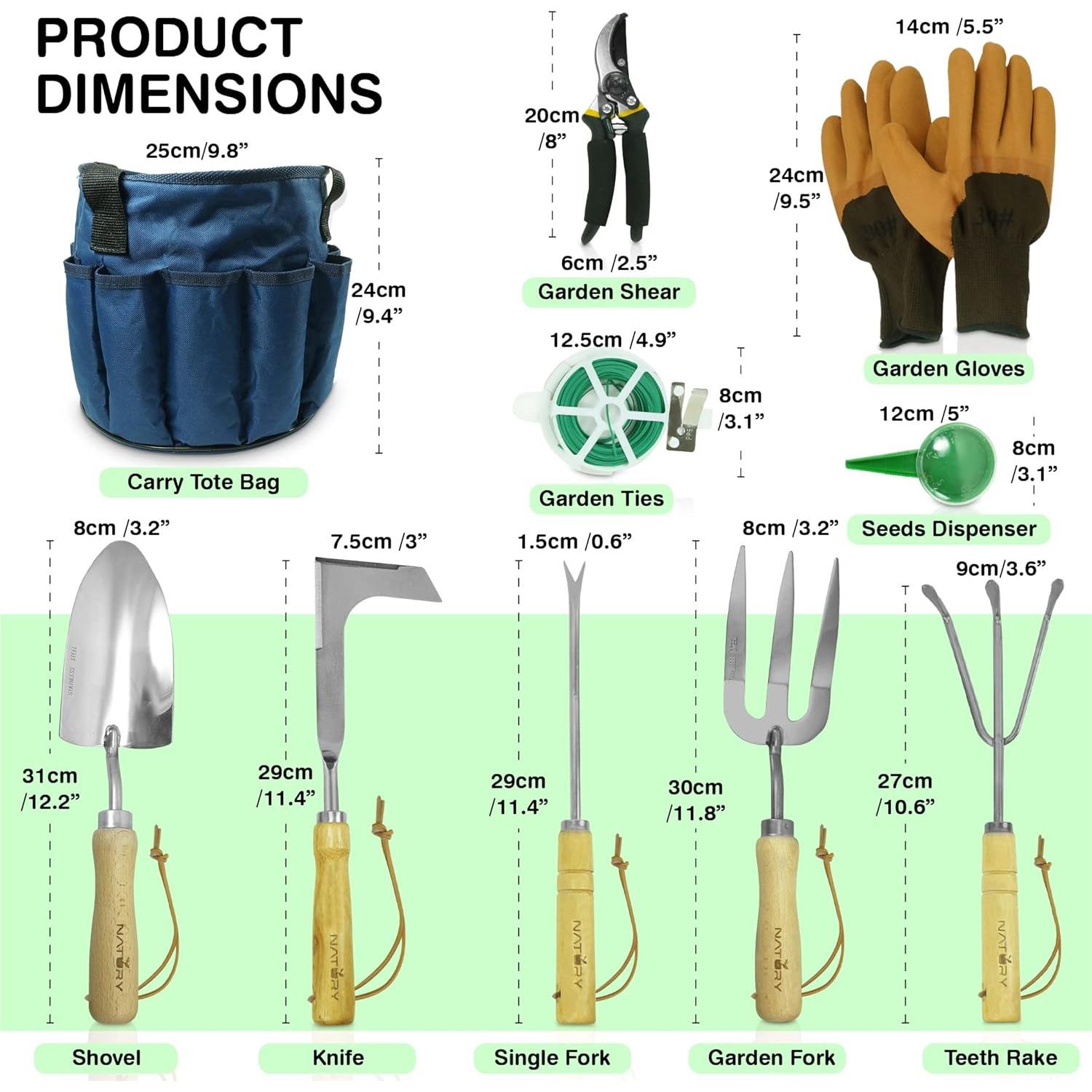 Juego de Herramientas de Jardín Natury - Acero Inoxidable Premium