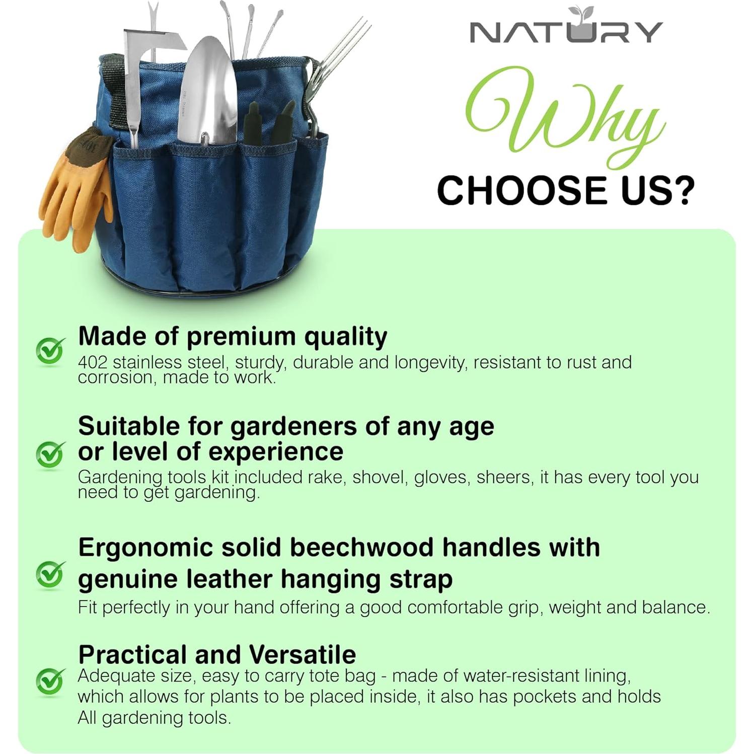 Juego de Herramientas de Jardín Natury - Acero Inoxidable Premium