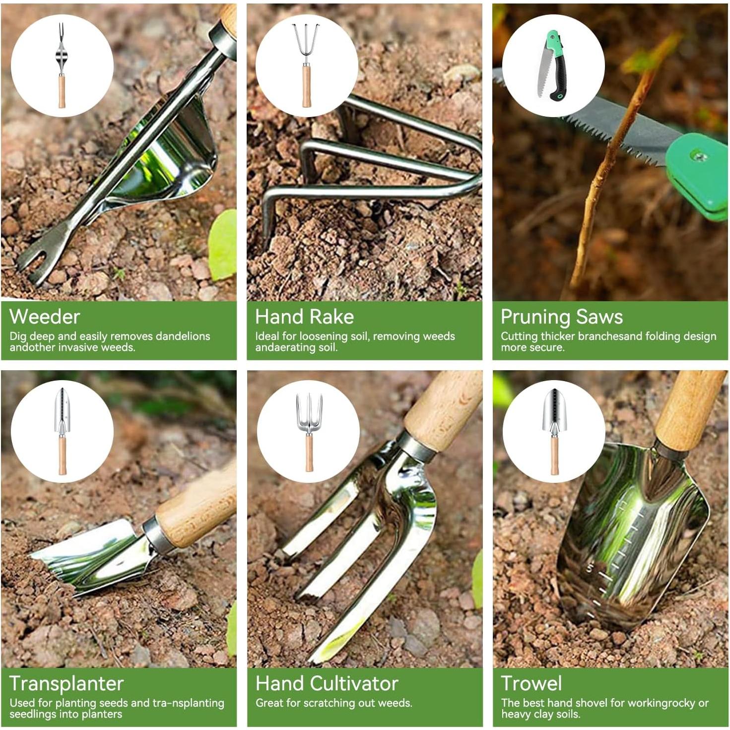 Juego de Herramientas de Jardinería KUKKUME 13 Piezas Acero Inoxidable