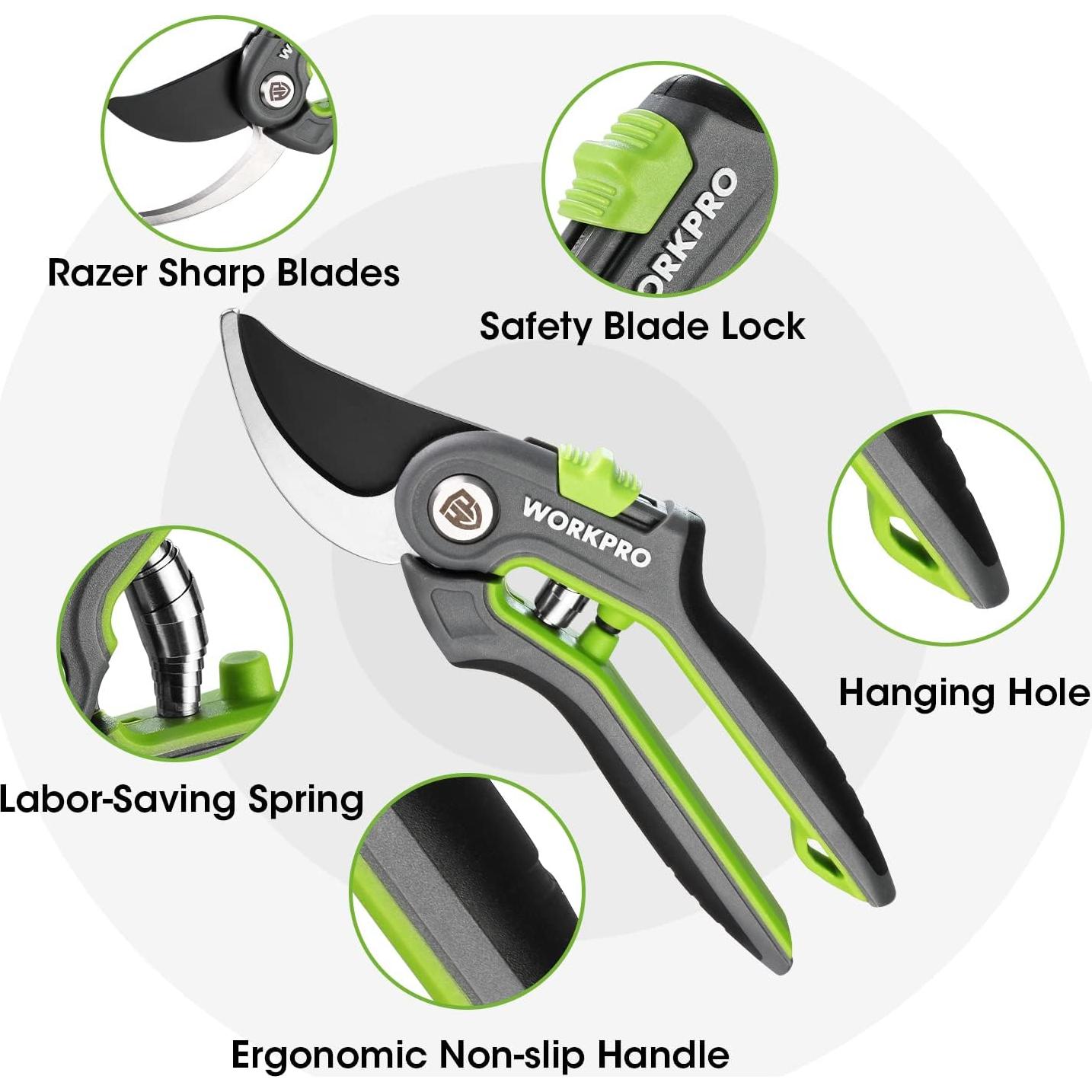 Tijeras de podar WORKPRO 2 piezas 20.32 cm y 15.88 cm