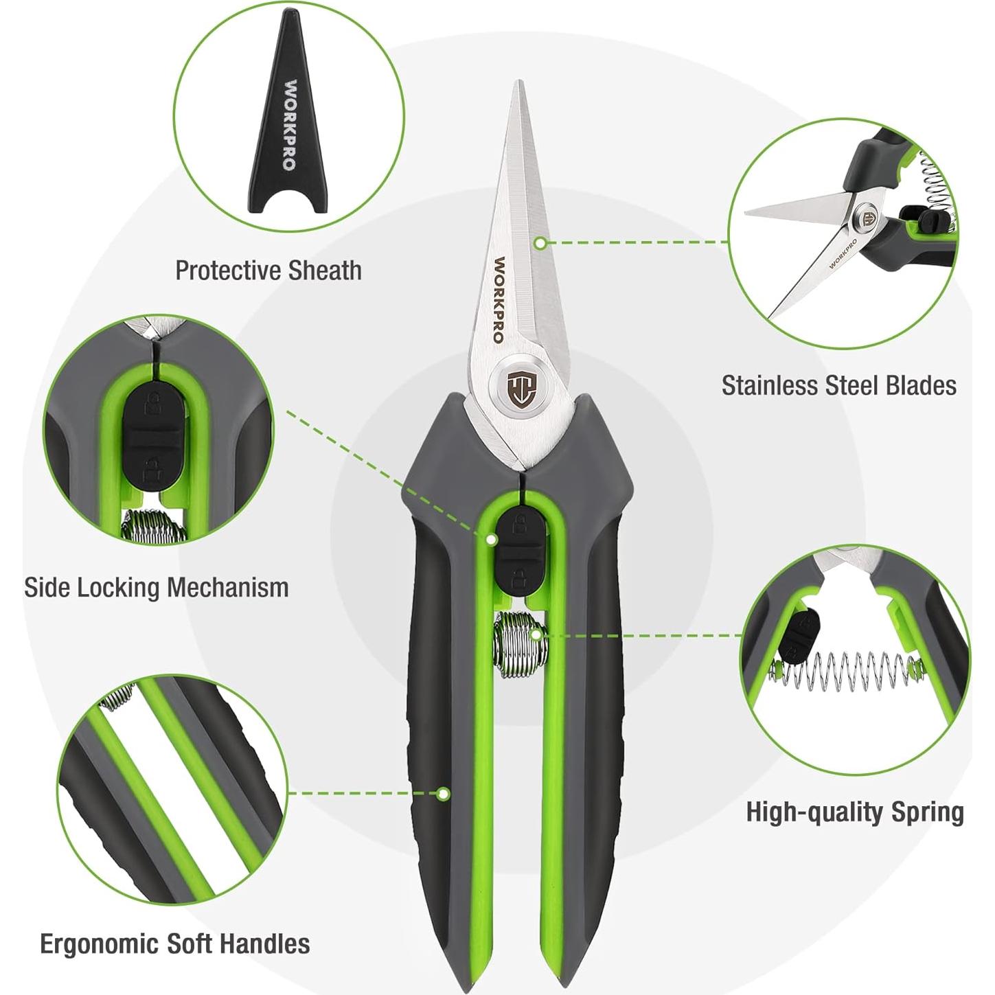 Tijeras de podar WORKPRO 2 piezas 20.32 cm y 15.88 cm