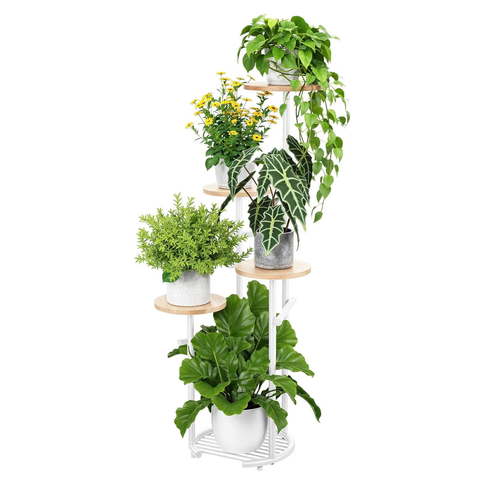 Soporte para Plantas TOSKING 5 Niveles Metal Blanco y Madera 106.68 cm