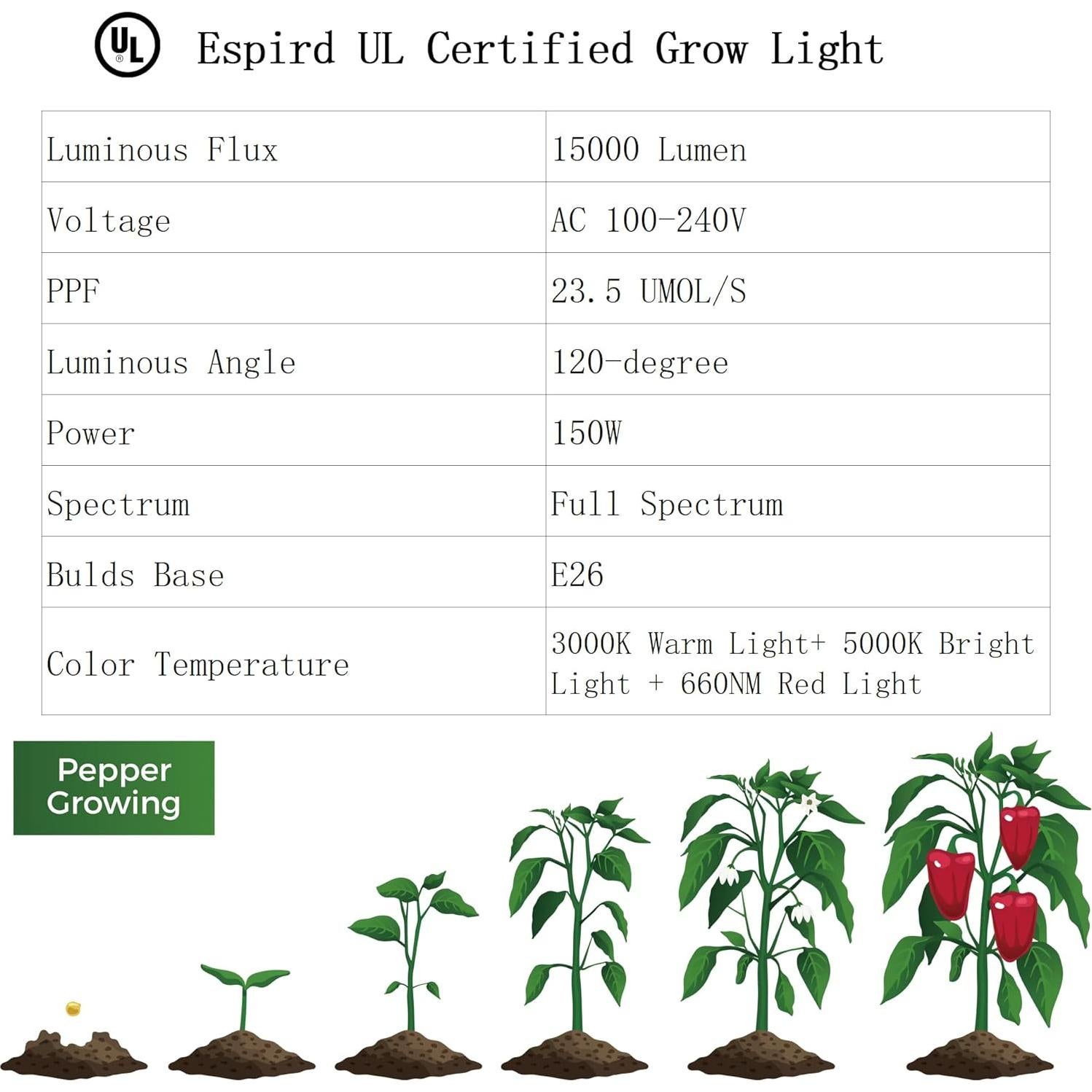 Luz de Cultivo LED Espird 6 Bombillas 21.3FT Impermeable