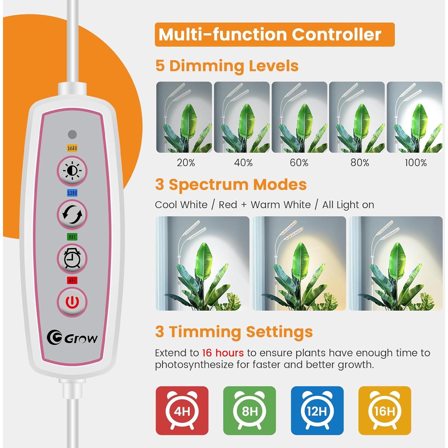 Luz de Crecimiento para Plantas Kullsinss 2 Cabezas Espectro Completo