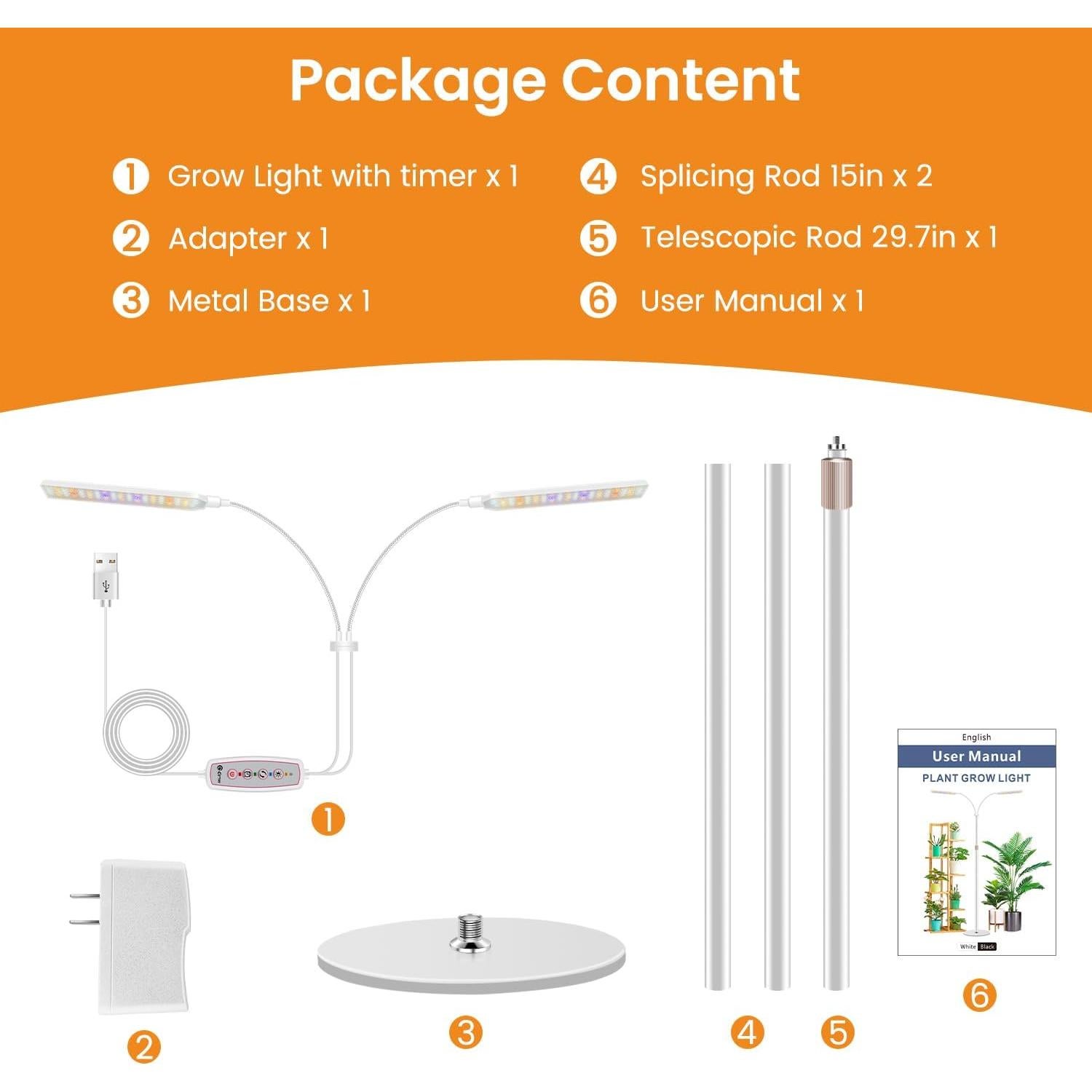 Luz de Crecimiento para Plantas Kullsinss 2 Cabezas Espectro Completo