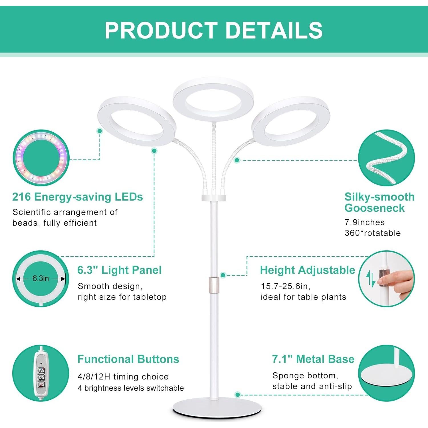 Luz de Crecimiento de Plantas LBW 72 LEDs 30W Ajustable