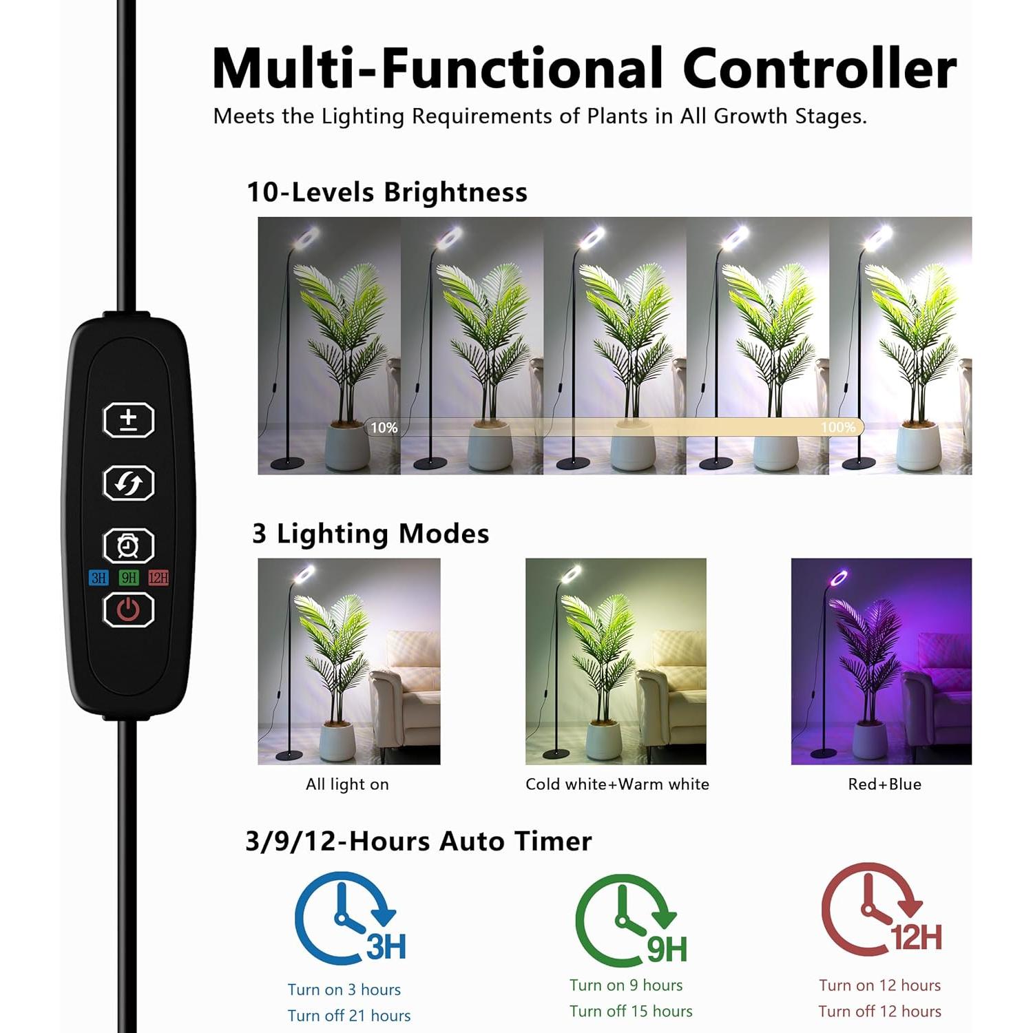 Luz de Crecimiento LED Geciliaoran 173 cm Espectro Completo