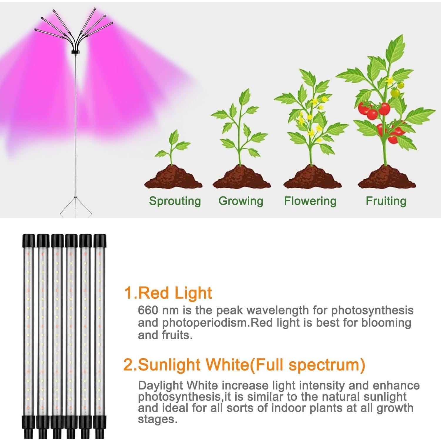 Luz de Crecimiento LED Mefflypee Tipo B con Trípode Ajustable