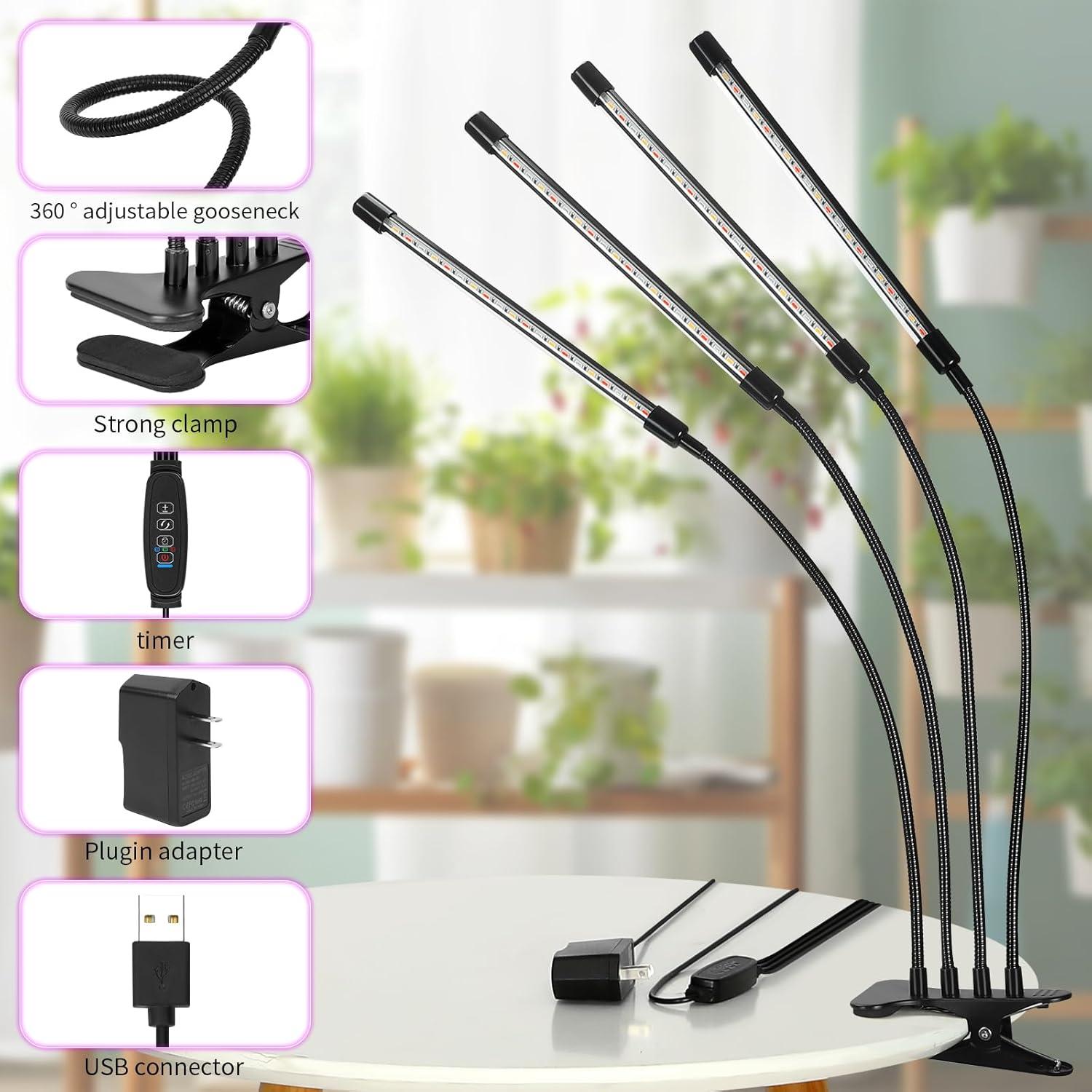 Luces de Cultivo LED WIDICOKO 4 Cabezas Espectro Completo 10 Niveles