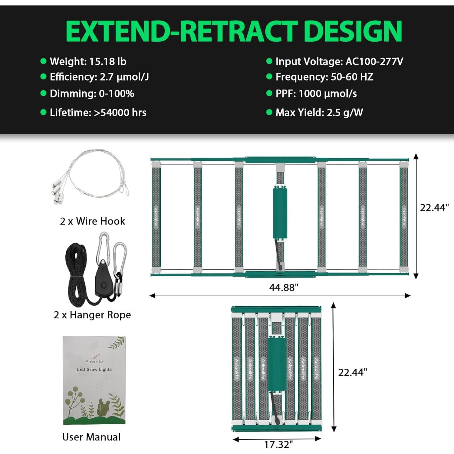 Luces de Cultivo LED A ANLEOLIFE 400W Espectro Completo 3x5ft
