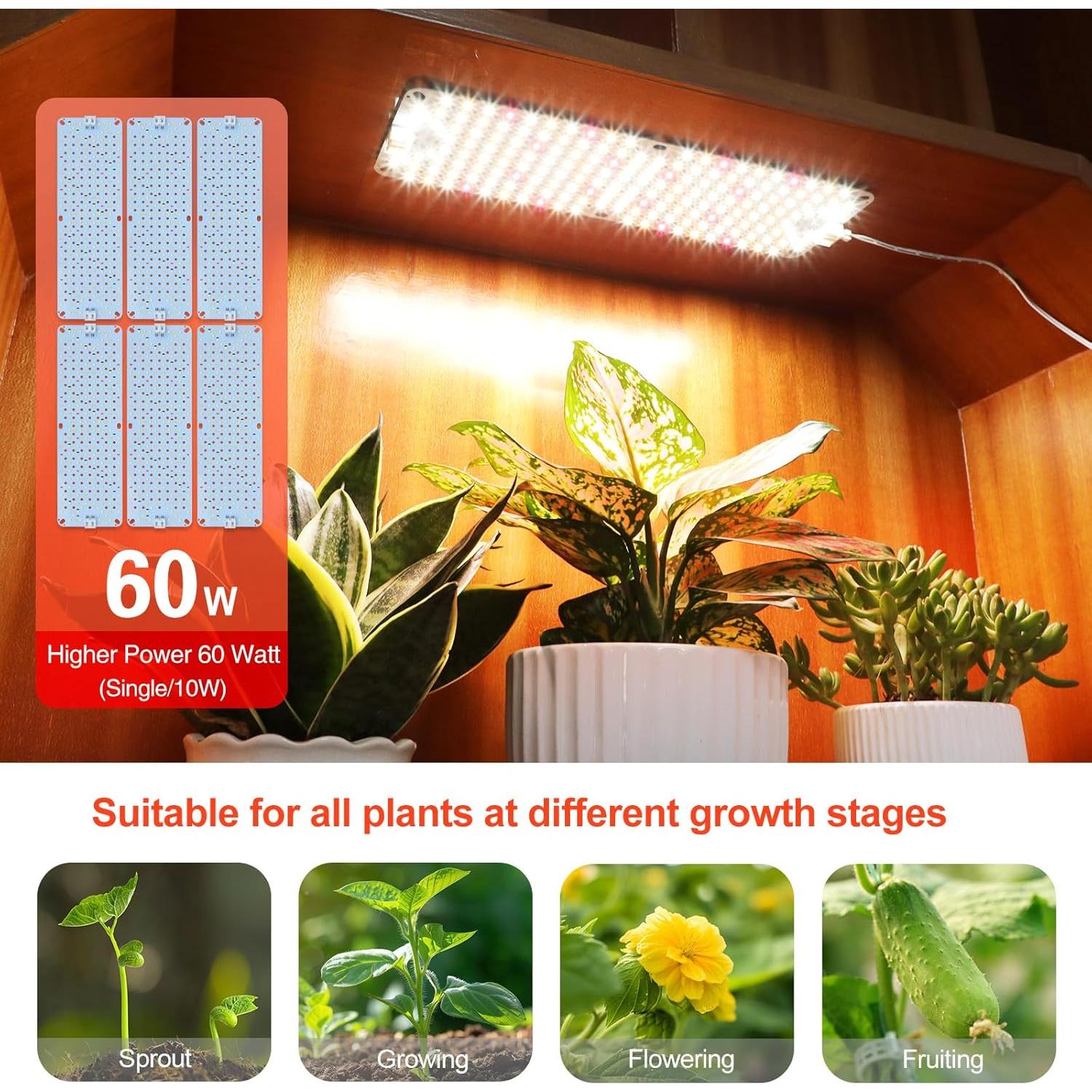 Luces de Crecimiento FECiDA 6Pack 60W para Plantas de Interior