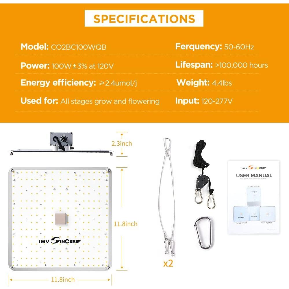 Luz de Cultivo LED IMVSINCERE 100W Espectro Completo para Plantas