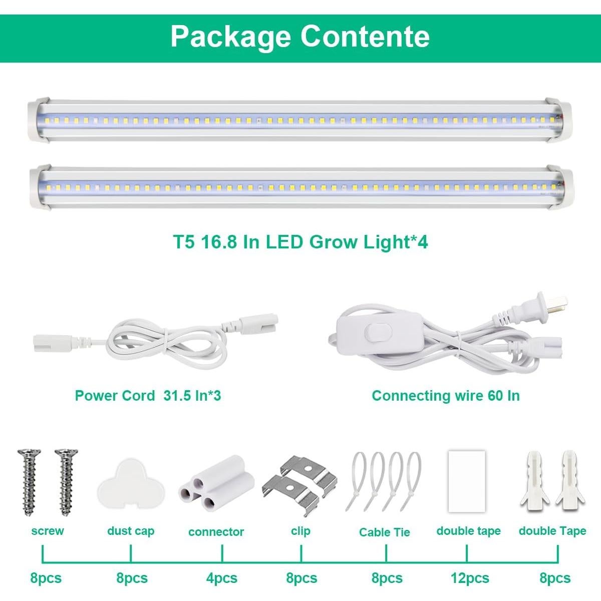 Luces de Crecimiento LED 5000K 1.4FT 4pcs 20W Honghu
