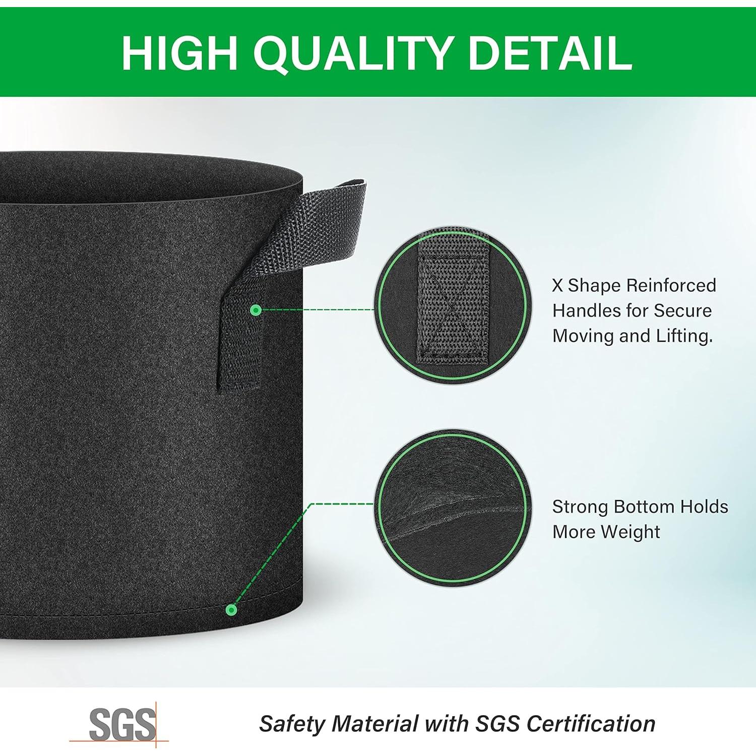 YSSOA 20-Pack Bolsas de Cultivo 37L Tela No Tejida Negra