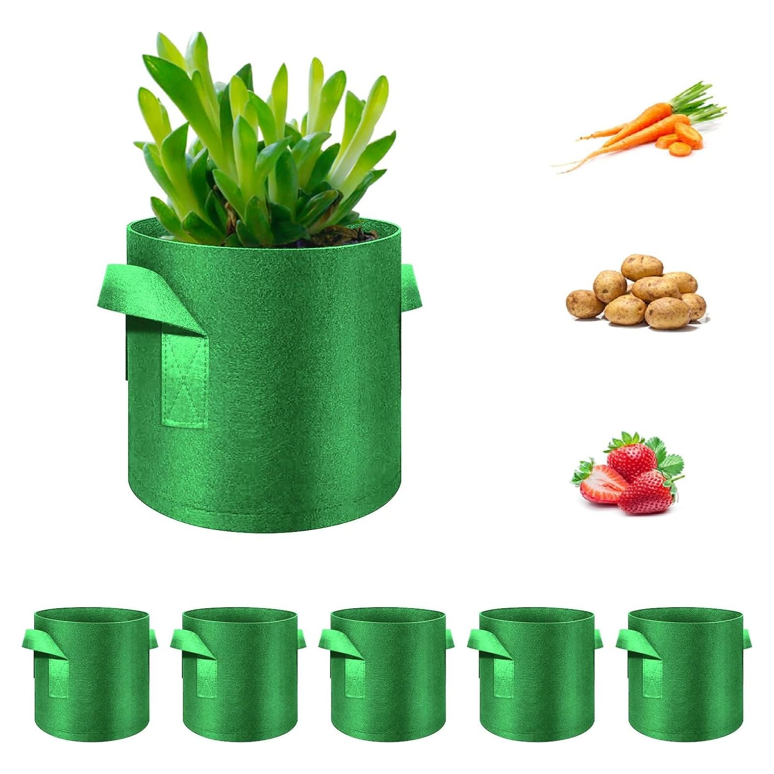 Paquete de 5 bolsas de cultivo FineGearPow 11.4L Verde