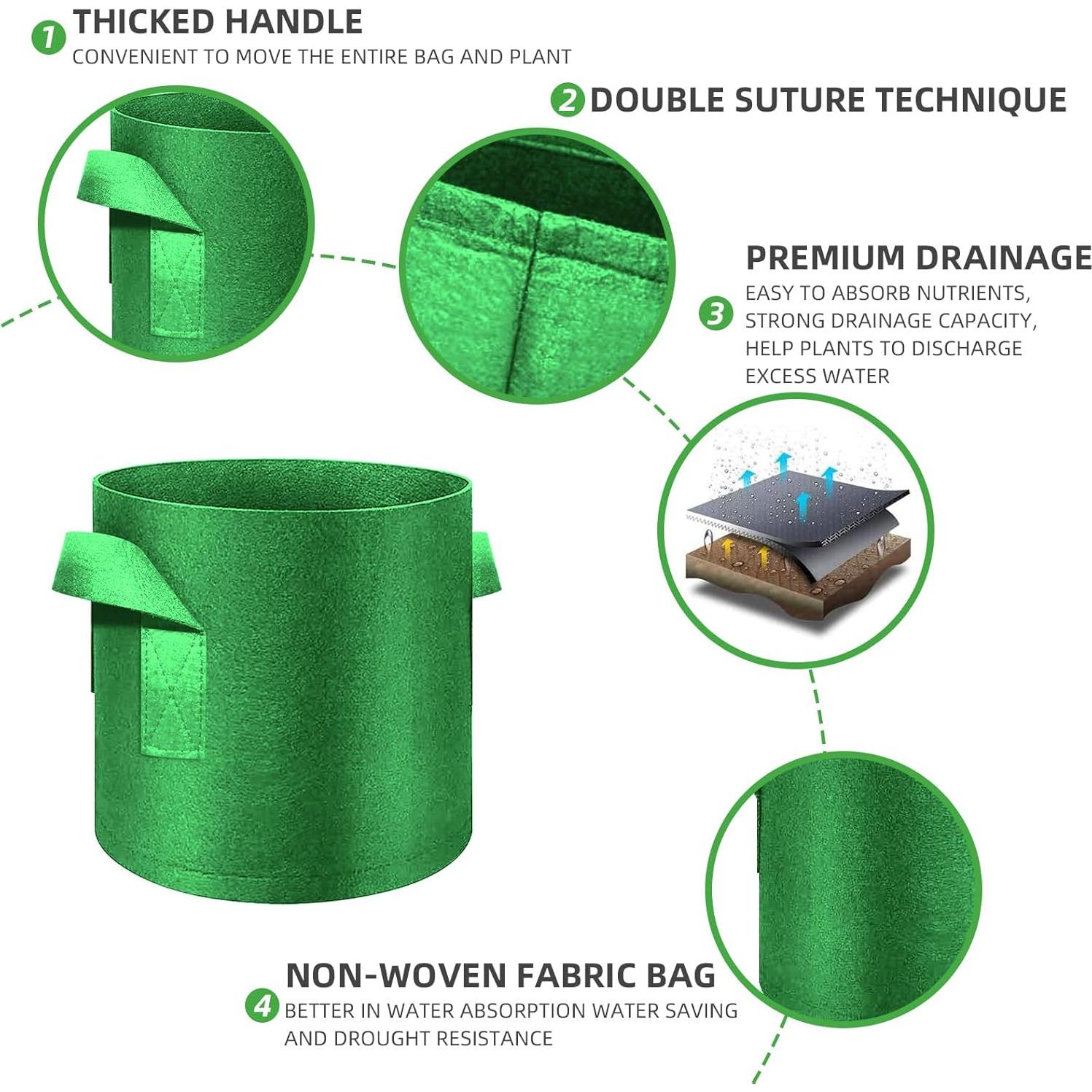 Paquete de 5 bolsas de cultivo FineGearPow 11.4L Verde