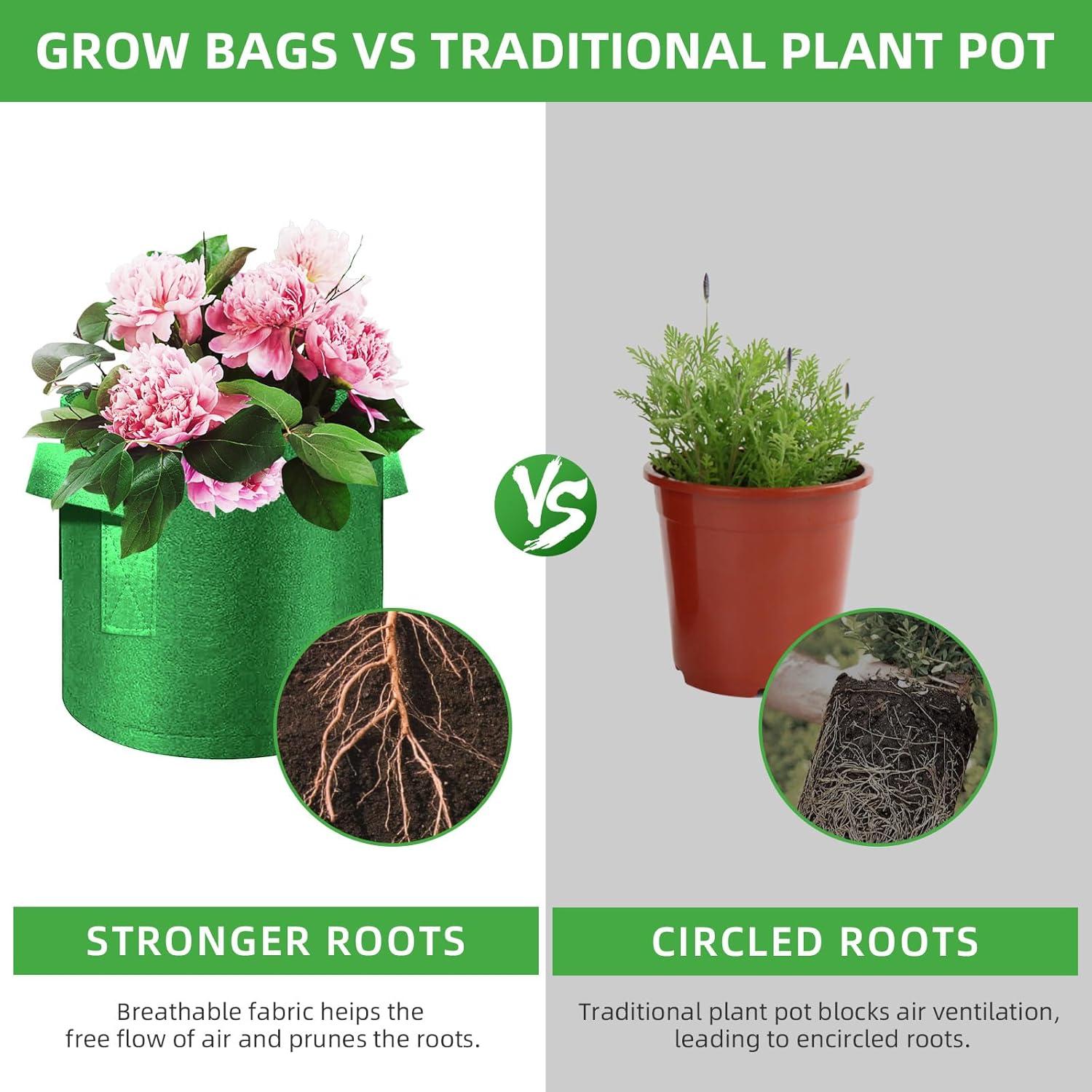 Paquete de 5 bolsas de cultivo FineGearPow 11.4L Verde