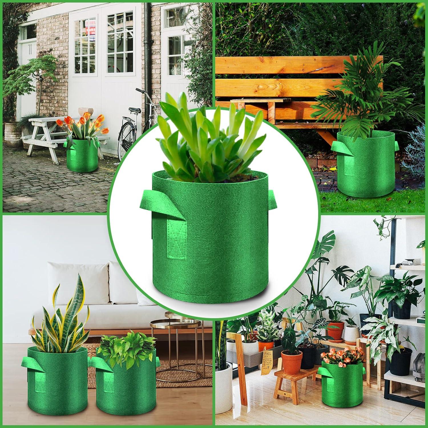 Paquete de 5 bolsas de cultivo FineGearPow 11.4L Verde