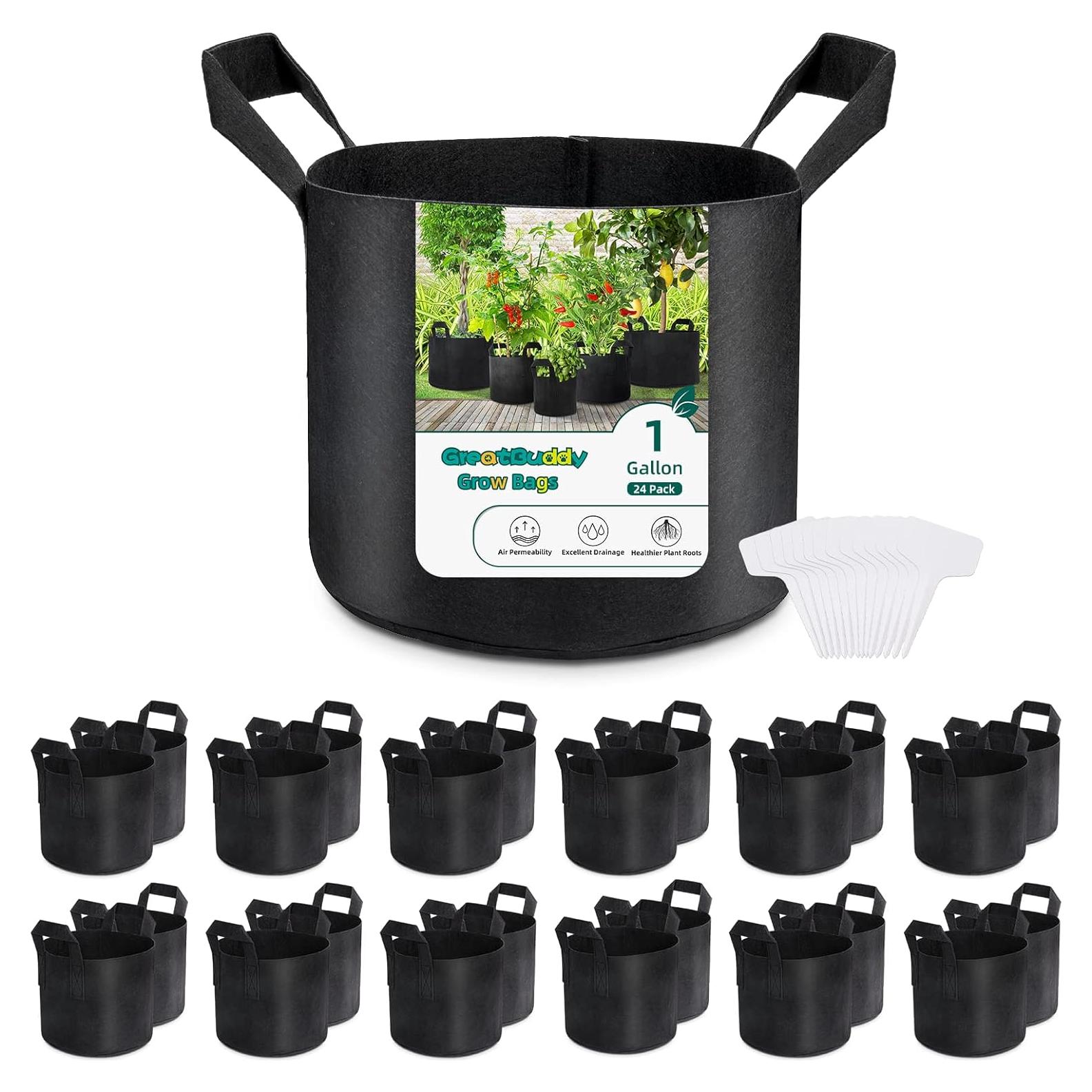Bolsas de Cultivo 1 Galón GreatBuddy 24-Pack Tela Negra