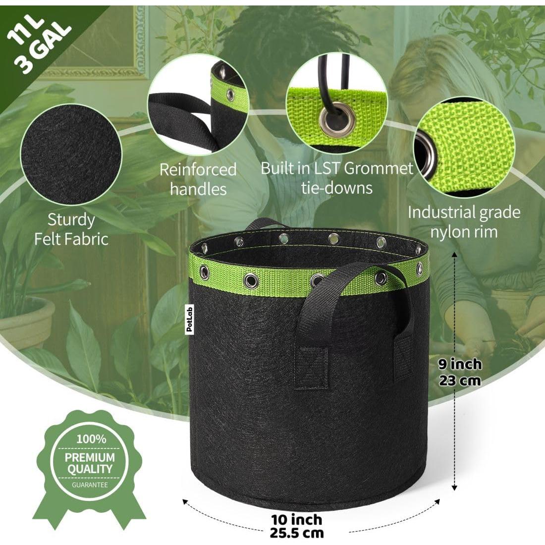 Bolsas de Cultivo POTLAB 3 Galones (Paquete de 5) Tela