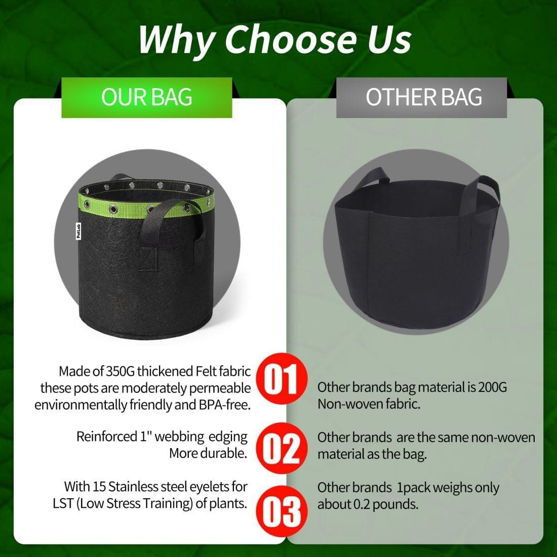 Bolsas de Cultivo POTLAB 3 Galones (Paquete de 5) Tela