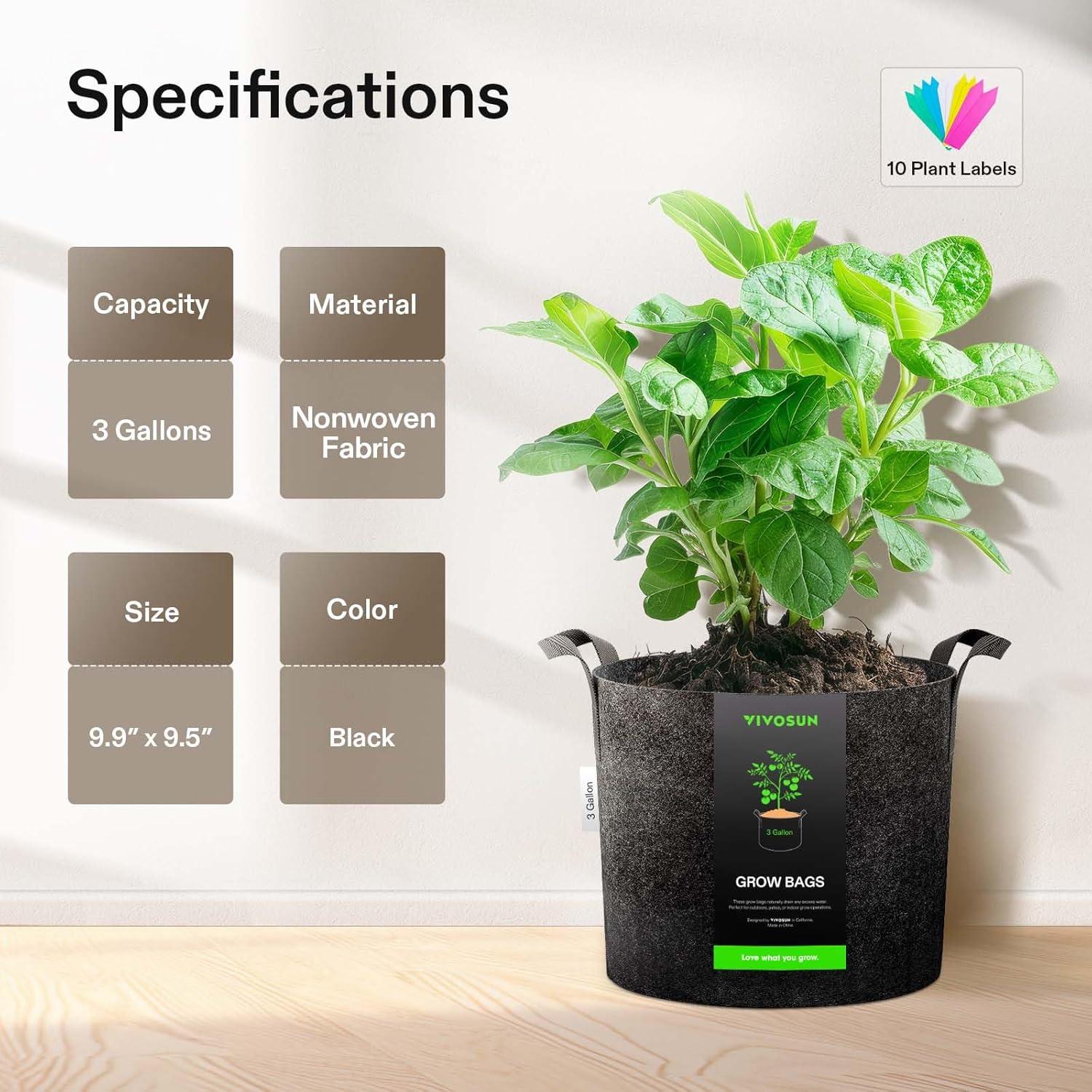 Bolsas de Cultivo VIVOSUN 10-Pack 11.36L Tela Reforzada