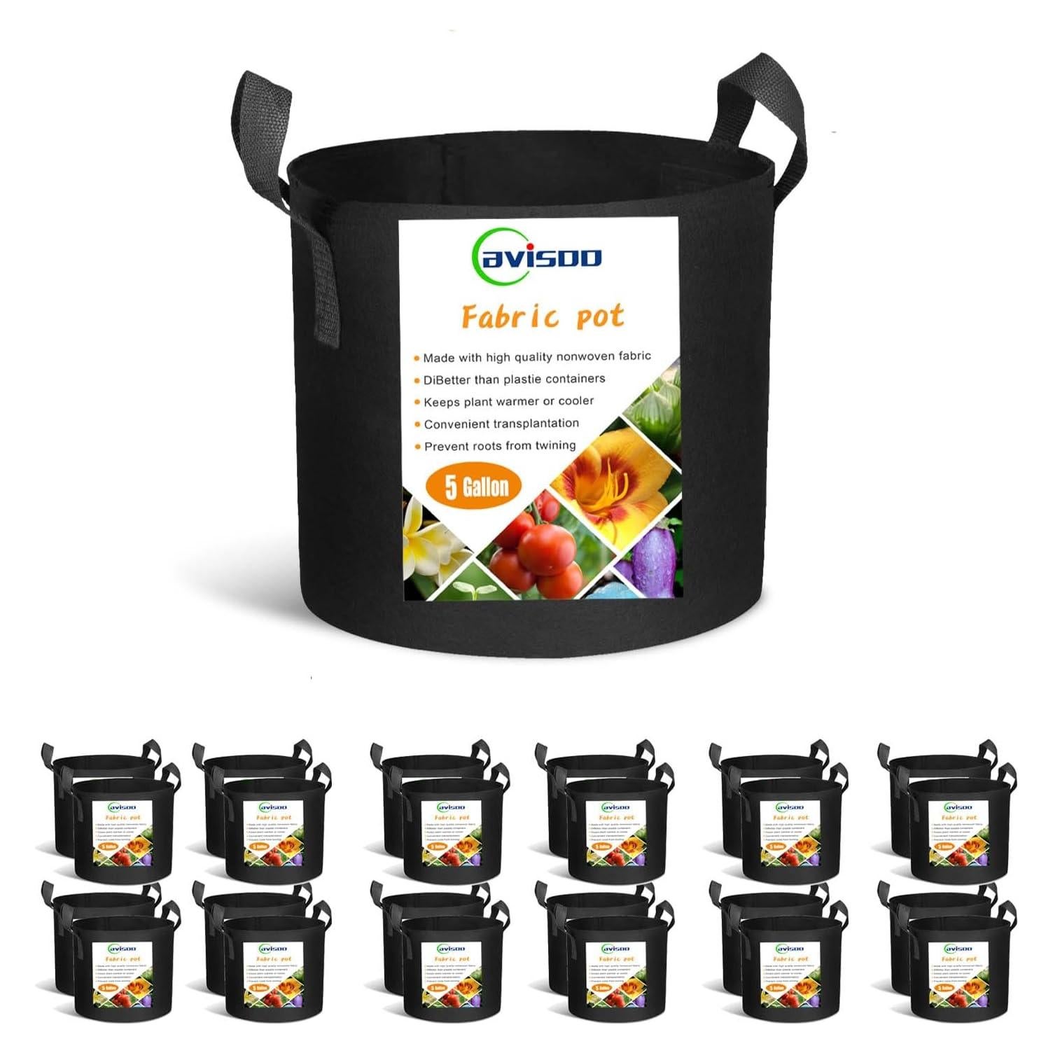 Paquete de 24 bolsas de cultivo Cavisoo 19L con asas reforzadas