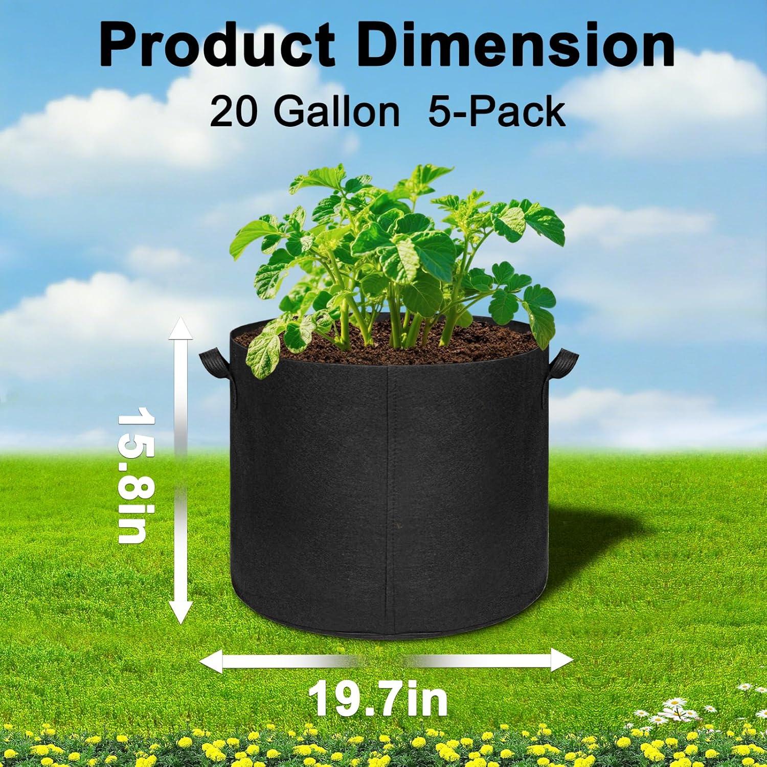 Paquete de 5 bolsas de cultivo Hemikaki 20 galones 50 cm
