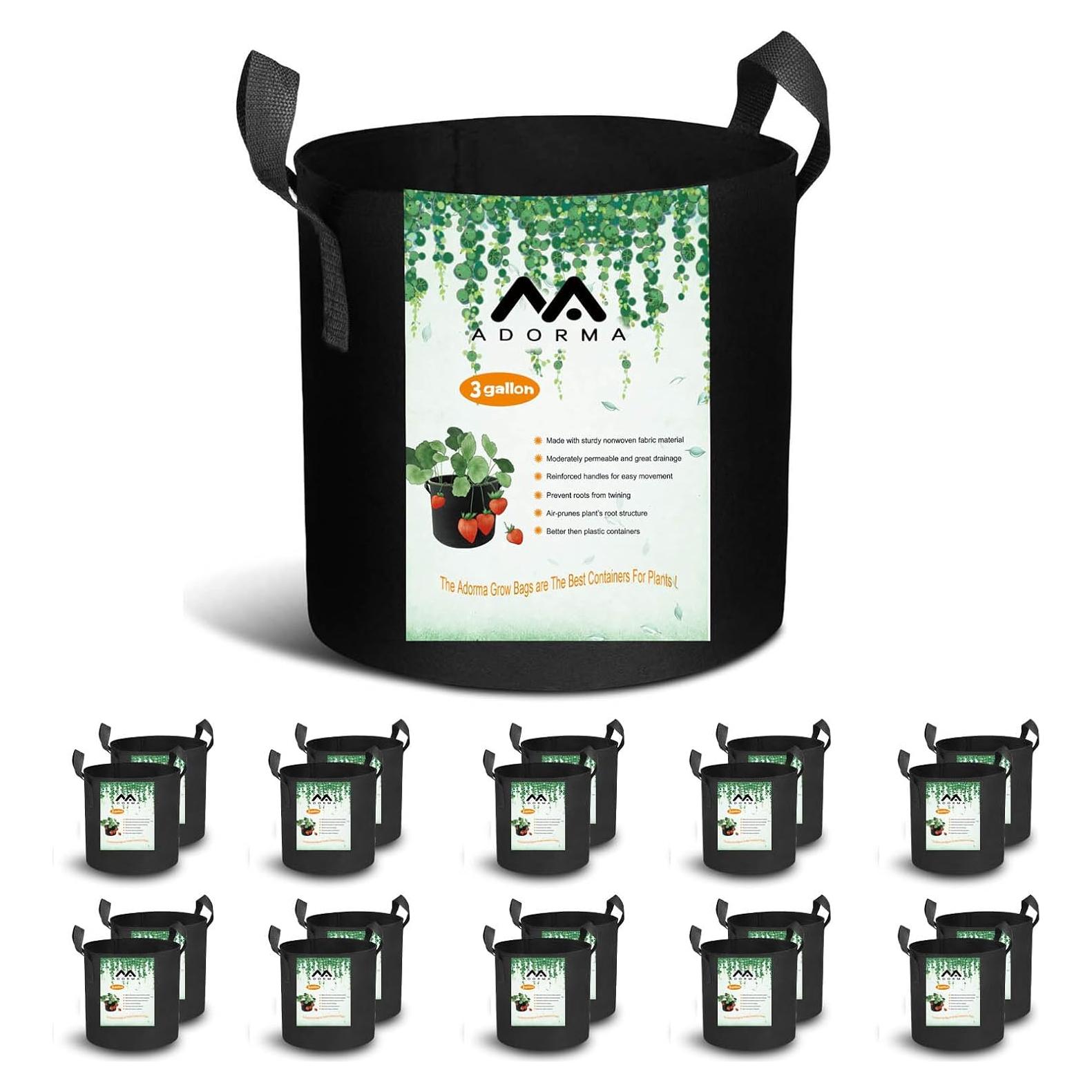 Paquete de 20 bolsas de cultivo Adorma 11.36L tela negra