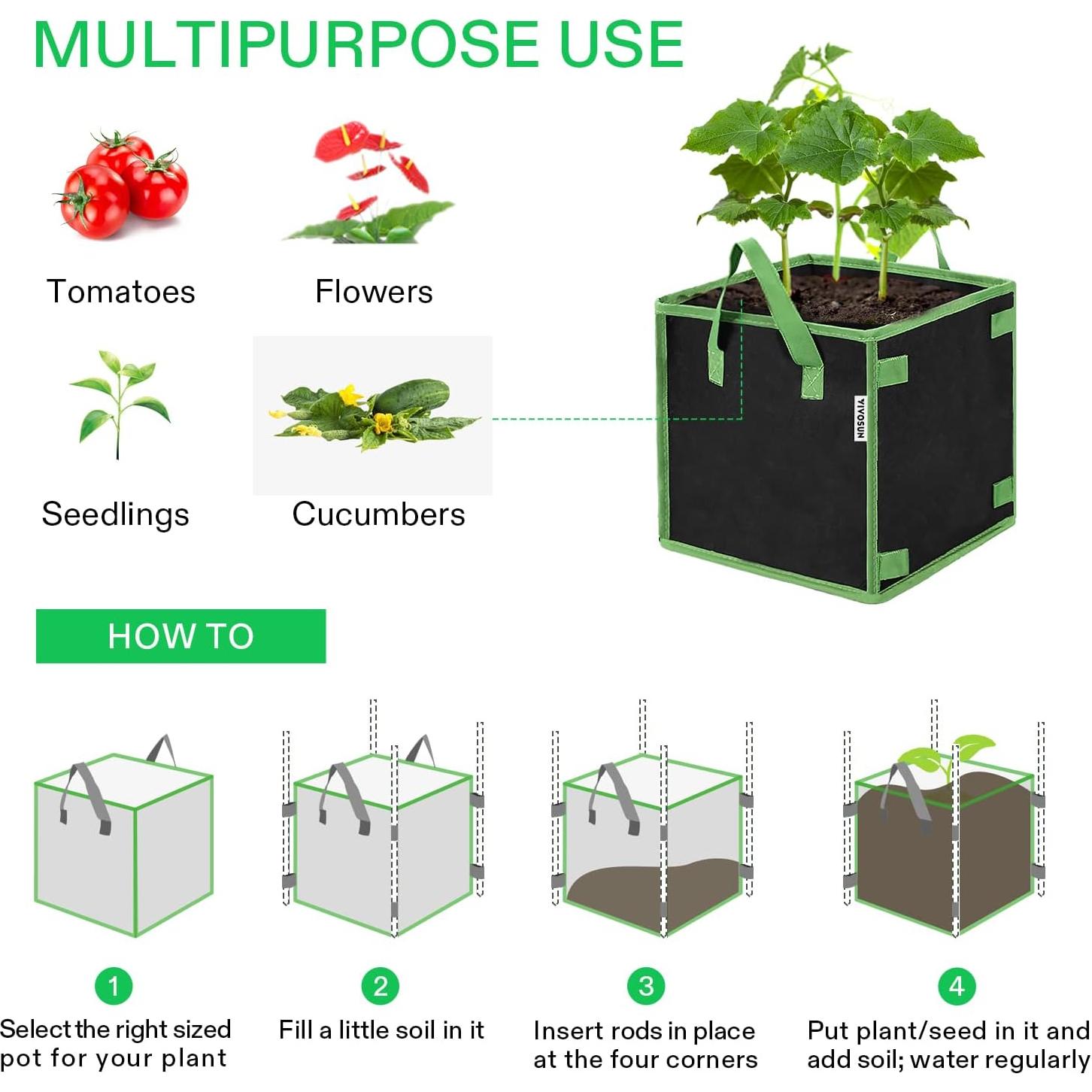 Bolsas de Cultivo Cuadradas VIVOSUN 3 Galones 5 Piezas