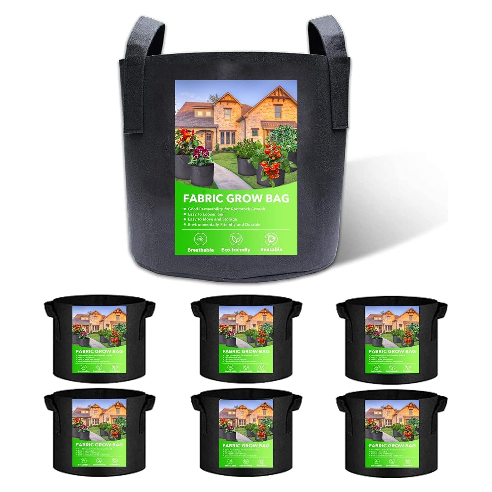 Paquete de 6 bolsas de cultivo VGE 3.78L con asas para plantas