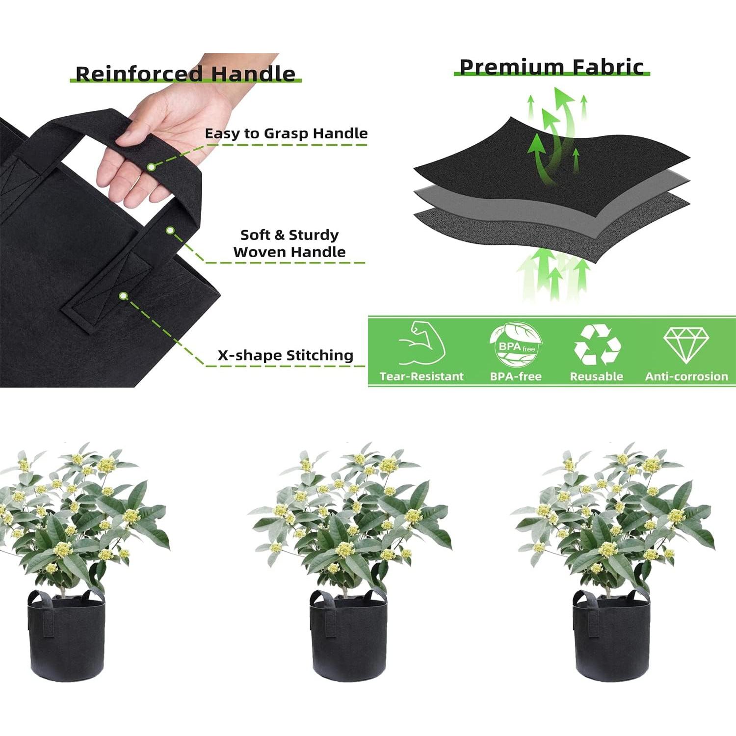 Paquete de 6 bolsas de cultivo VGE 3.78L con asas para plantas