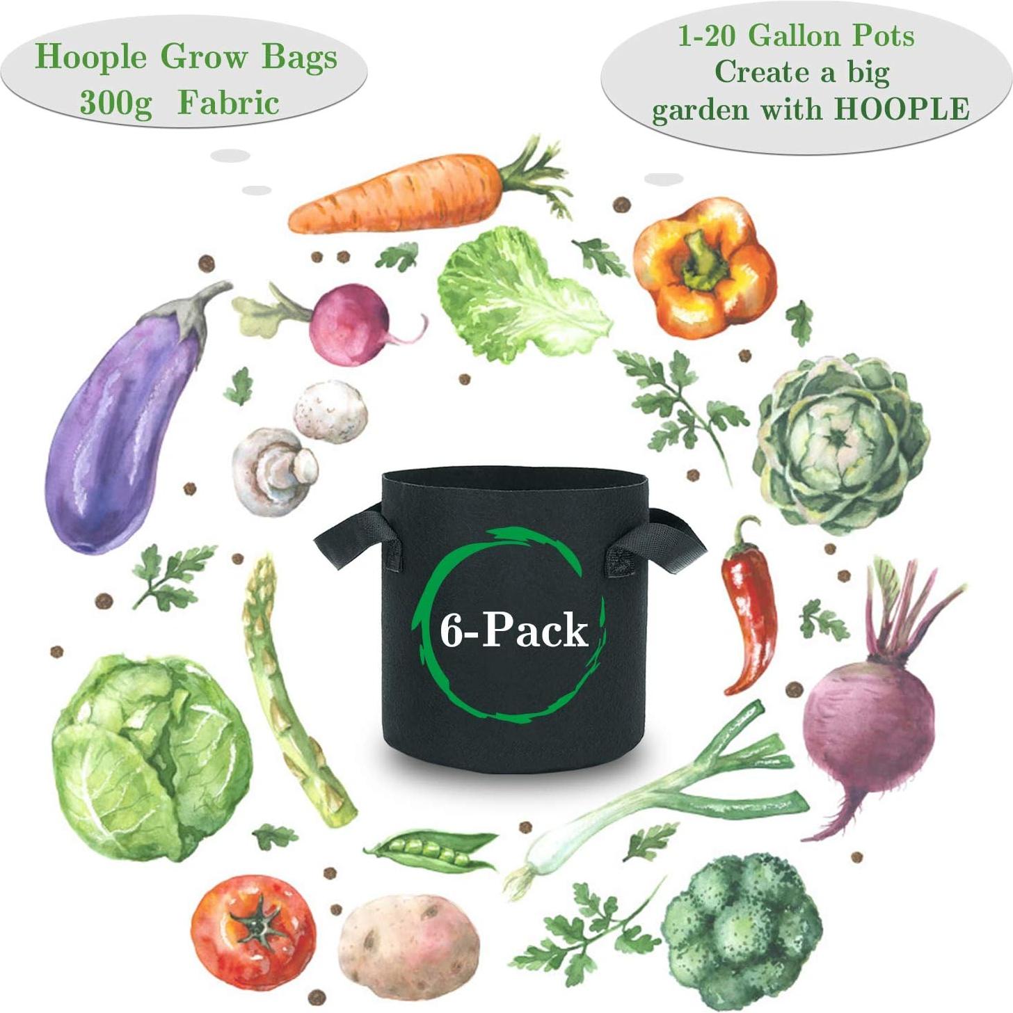 Bolsas de Cultivo HOOPLE 6 Pack 20 Galones Tela Resistente