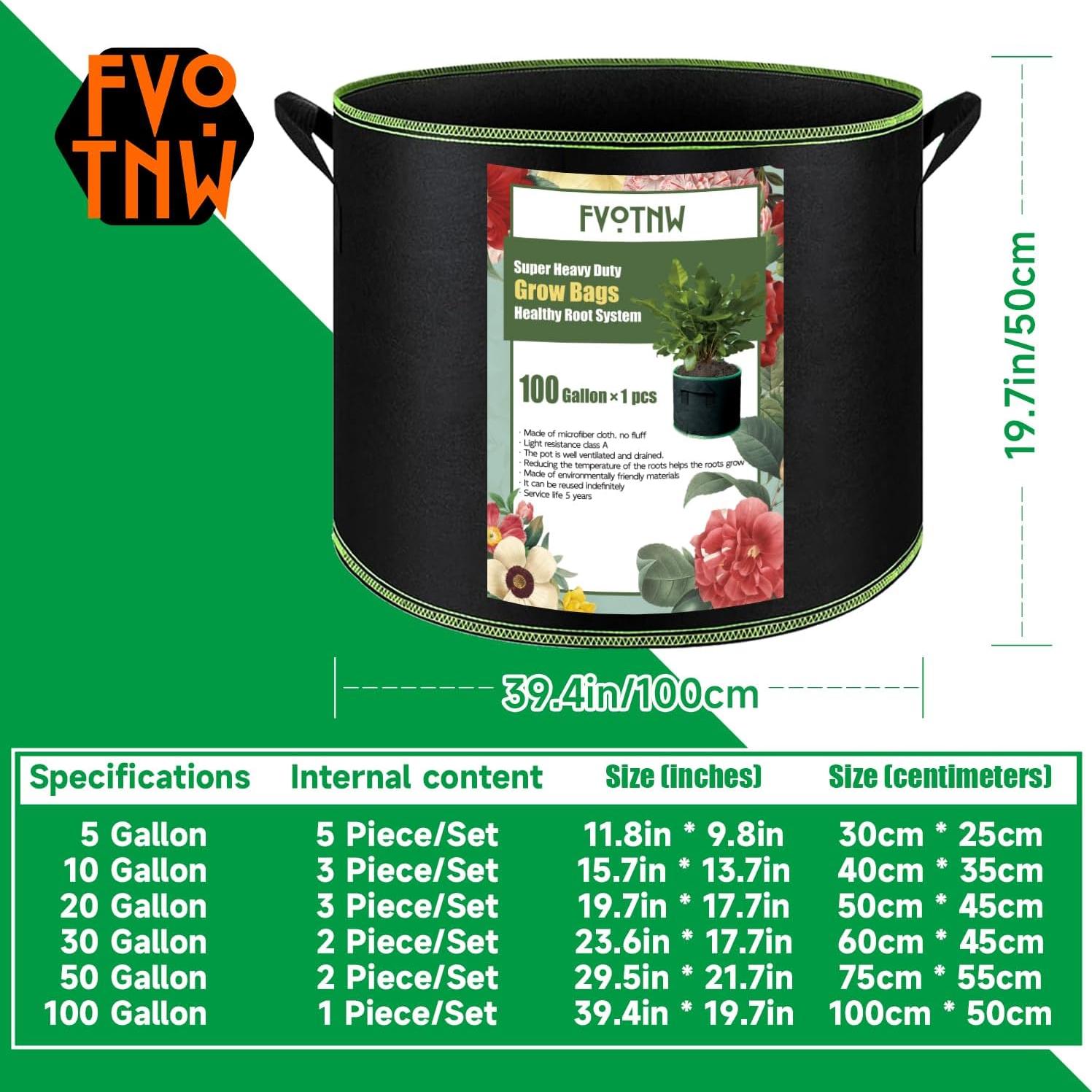 Bolsas de Crecimiento FVOTNW 100 Galones para Jardín