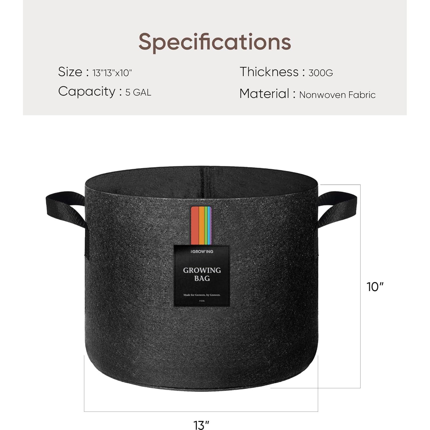 Bolsas de Cultivo EL CRECIMIENTO 5 Galones Tela Transpirable