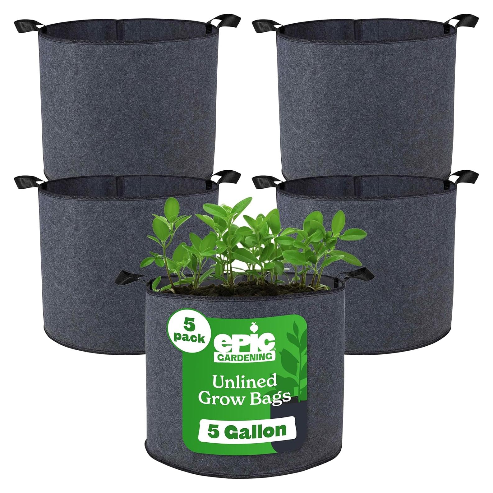 Epic Gardening Paquete de 5 Bolsas de Cultivo 19L con Asas
