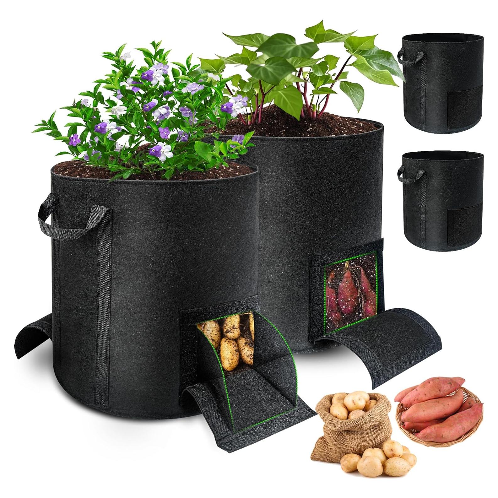 4 Bolsas de Cultivo de 56.8 L Mulctun con Ventanas de Cosecha
