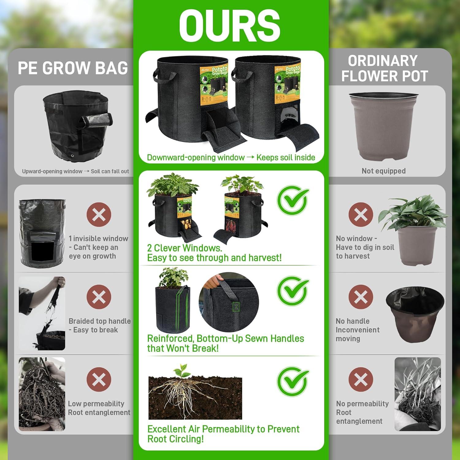 4 Bolsas de Cultivo de 56.8 L Mulctun con Ventanas de Cosecha