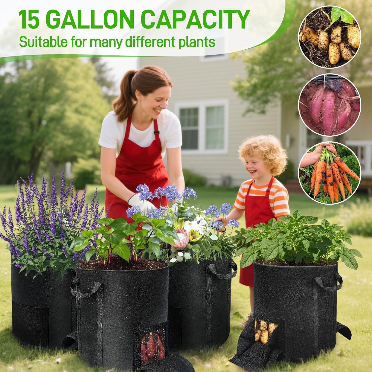 4 Bolsas de Cultivo de 56.8 L Mulctun con Ventanas de Cosecha