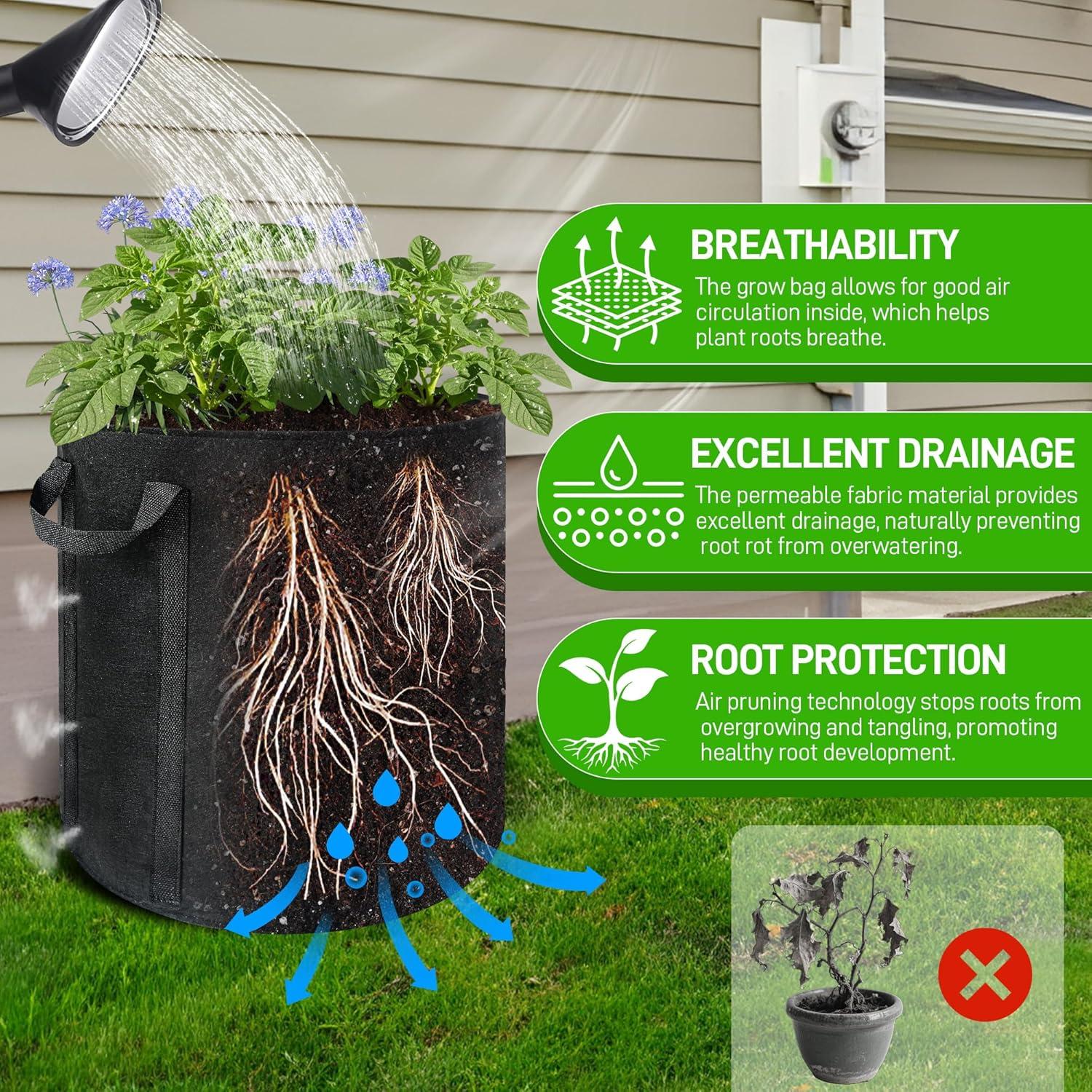 4 Bolsas de Cultivo de 56.8 L Mulctun con Ventanas de Cosecha